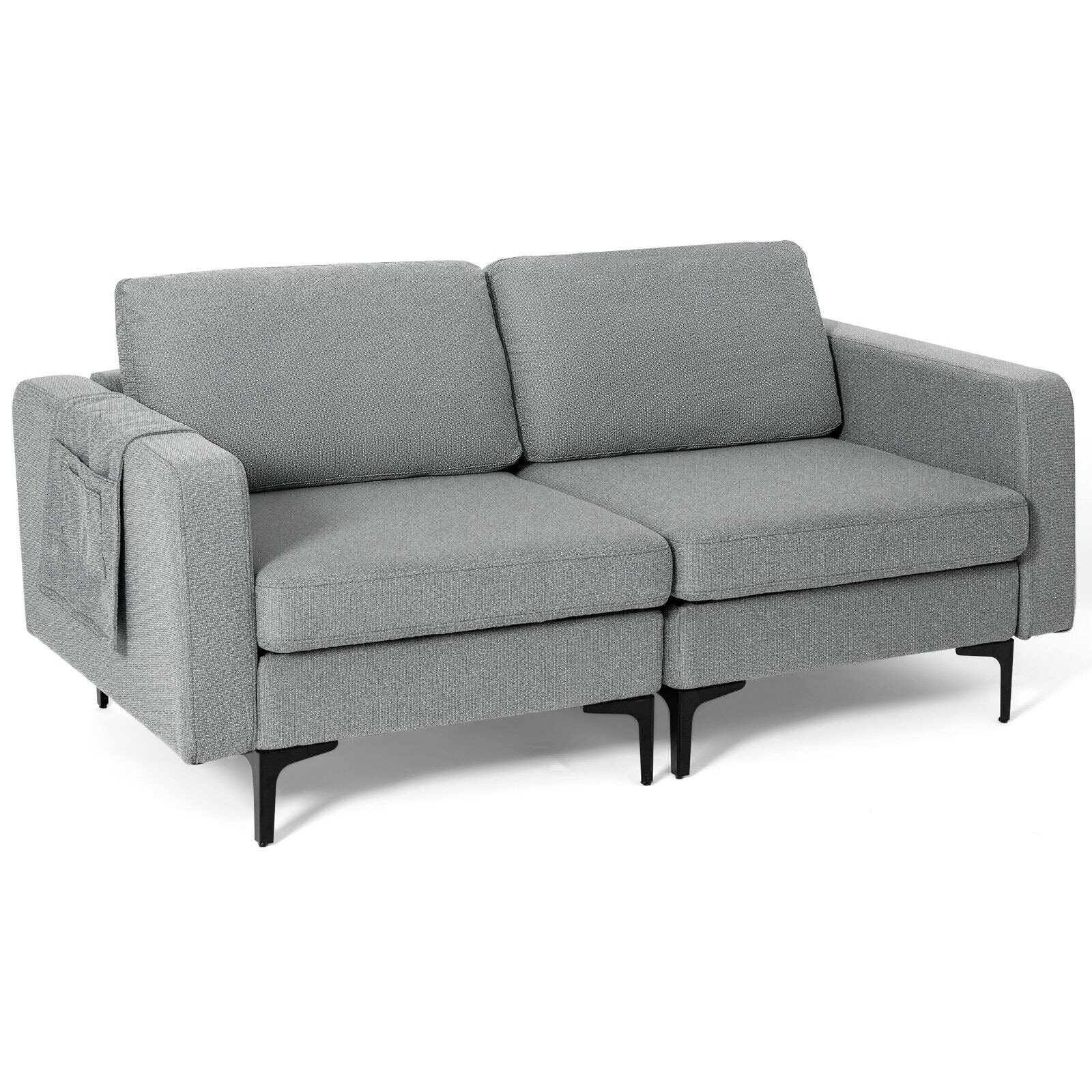 Slickblue - 66-in Contemporary Linen Fabric 2-Seater Loveseat Sofa with Integrated Storage Pocket...