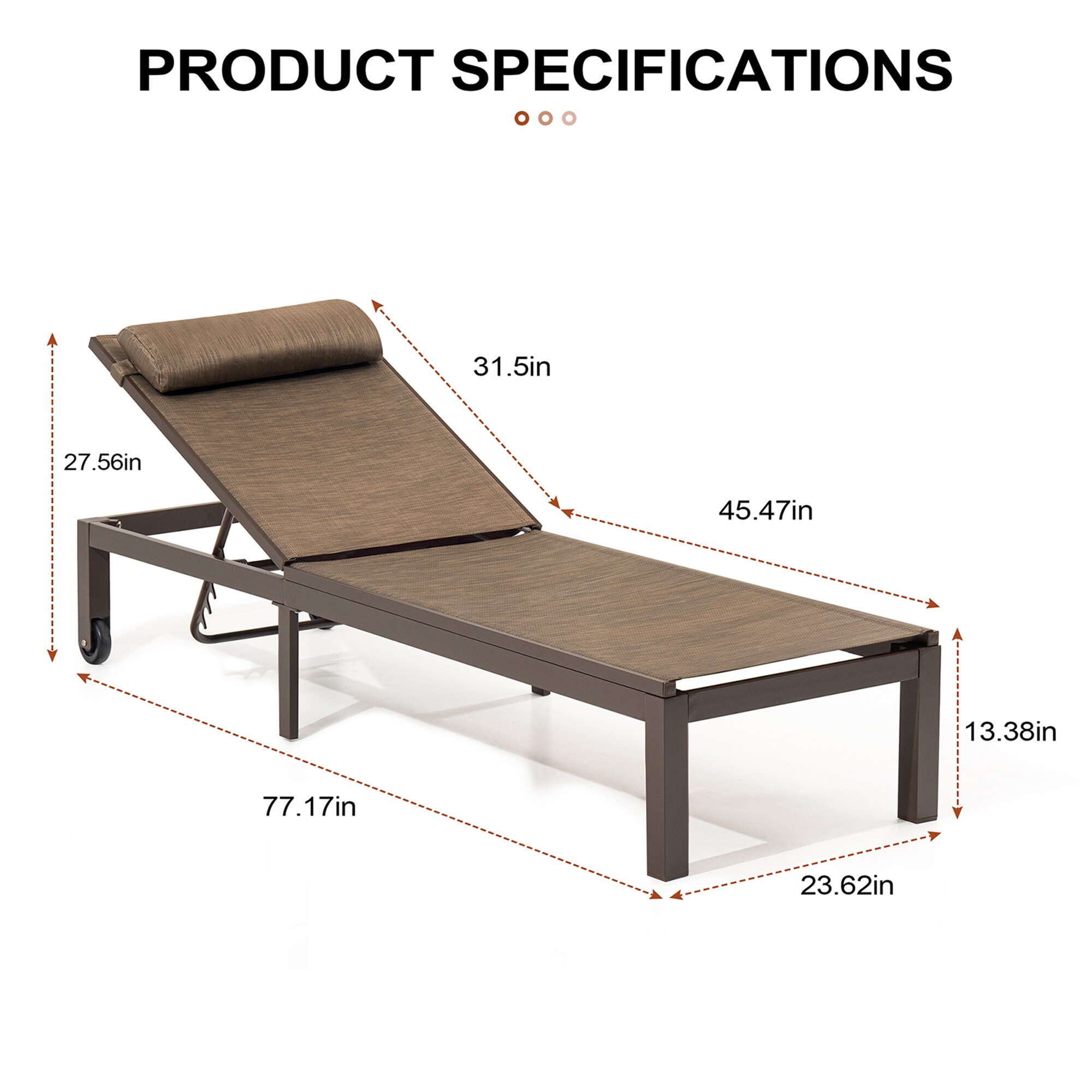 Brown Aluminum Adjustable Outdoor Chaise Lounge with Cushion