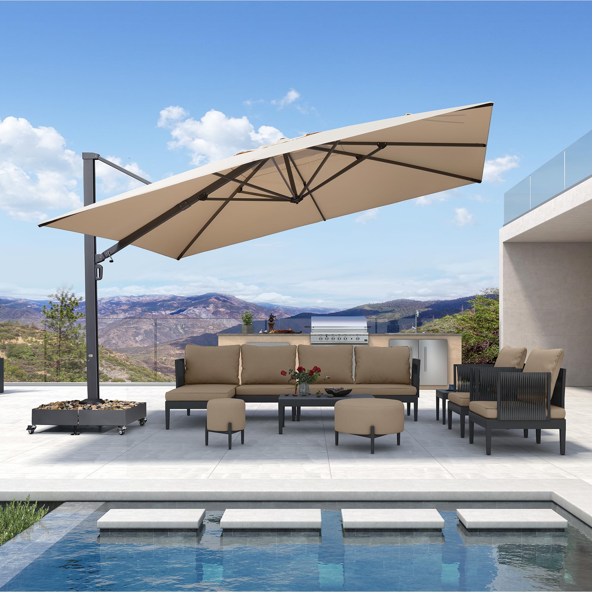 PURPLE LEAF LS04CHS13-KK 13-ft Aluminum Beige Crank Cantilever Patio Umbrella