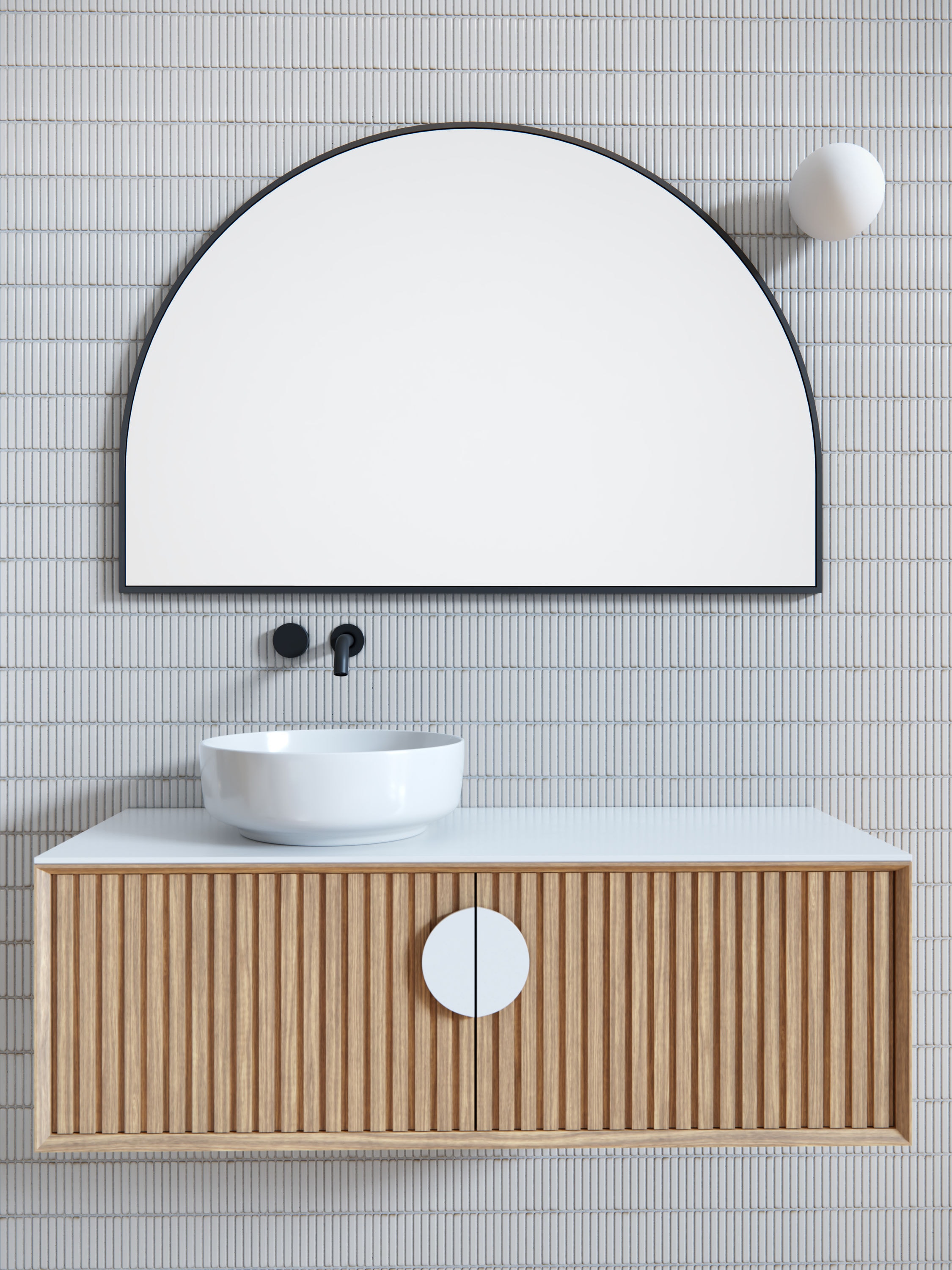 Black Frameless Arched Mirror 32" x 48"