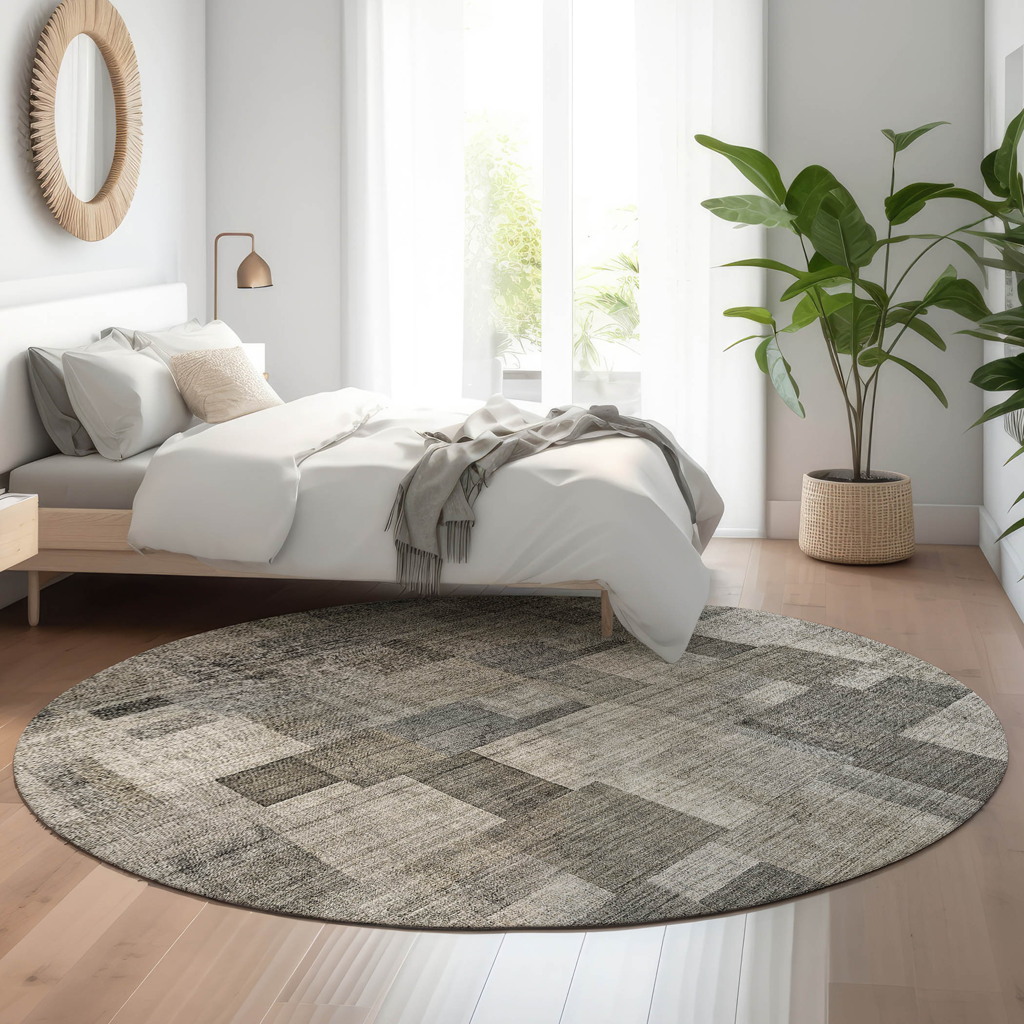 Addison Rugs AMF639TP8RO Mayfield AMF639TP 8 x 8 (ft) Loomed Polyester Taupe Round Indoor Geometric Machine washable Area rug