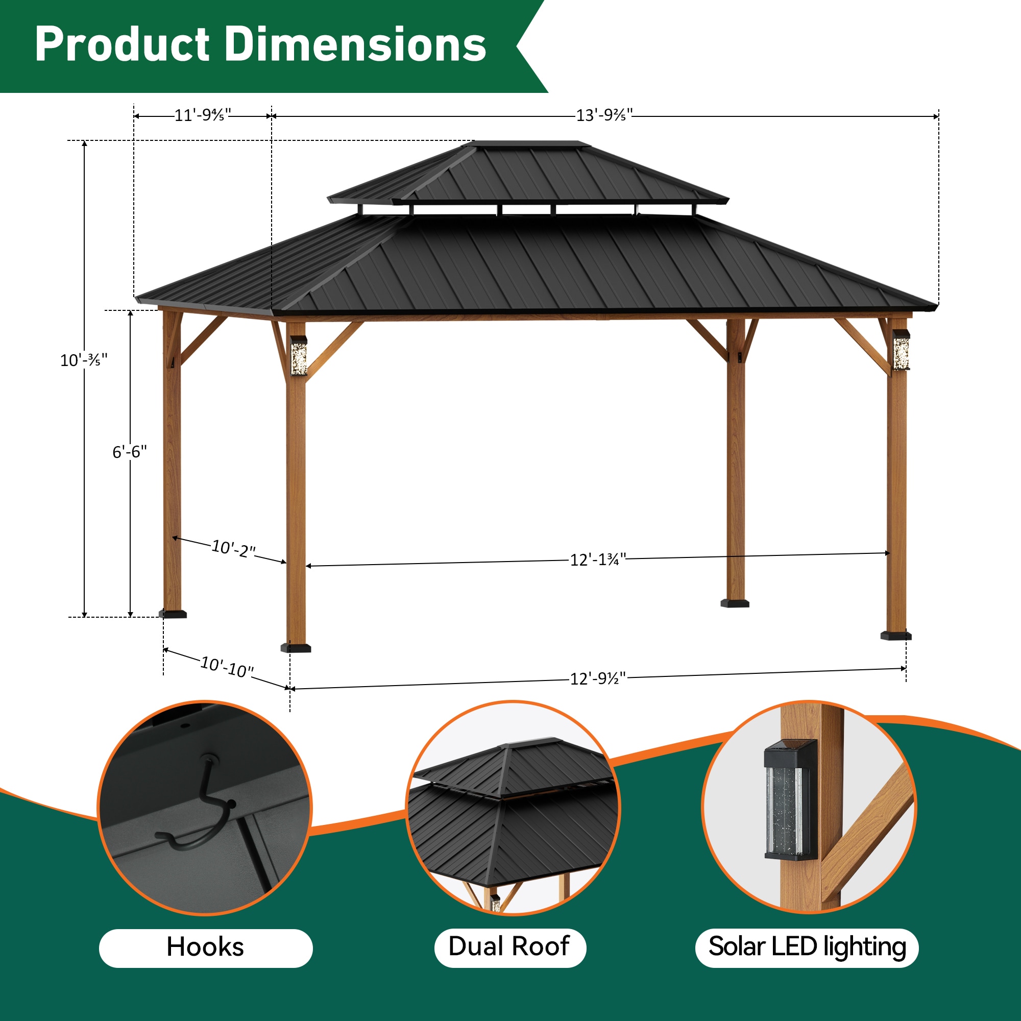 ELEVATE OUTDOORS IG10600148-1214-WLY Wood-Resin-Gazebos - View #3