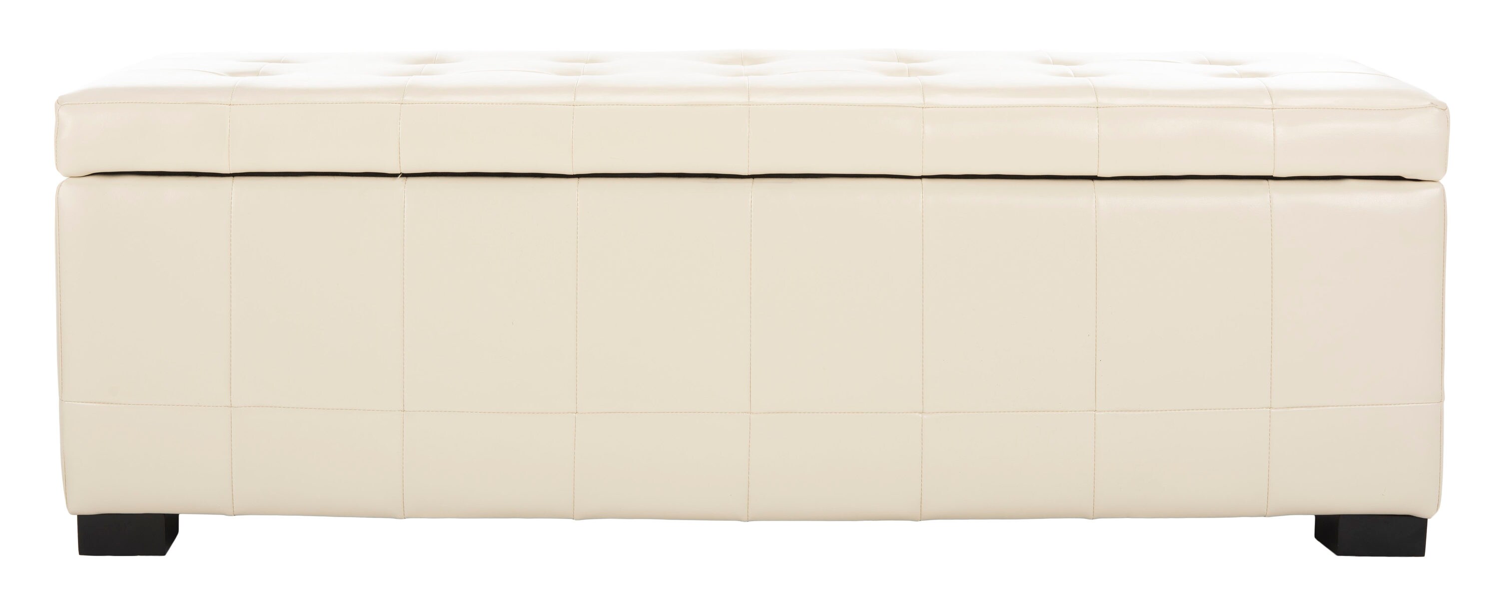 Off White Faux Leather Storage Ottoman, White Faux Leather Bench