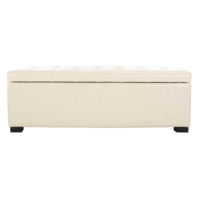 Off White Faux Leather Storage Ottoman, Large Leather Storage Ottoman Bench