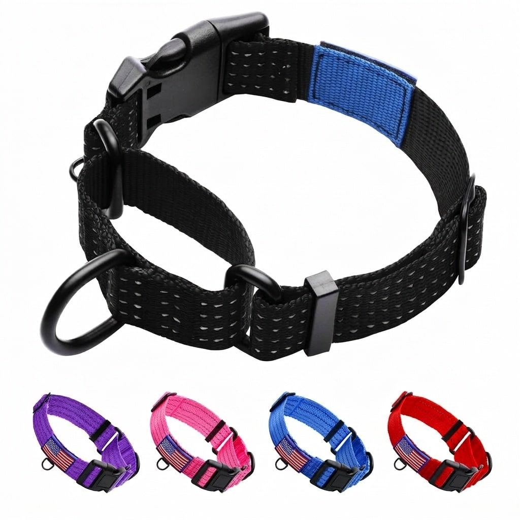 AOIZGMY  Adjustable Martingale Dog Collar Reflective Training Collar with Buckle USA Flag for Medium Large Extra Large Dogs Heavy Duty Nylon