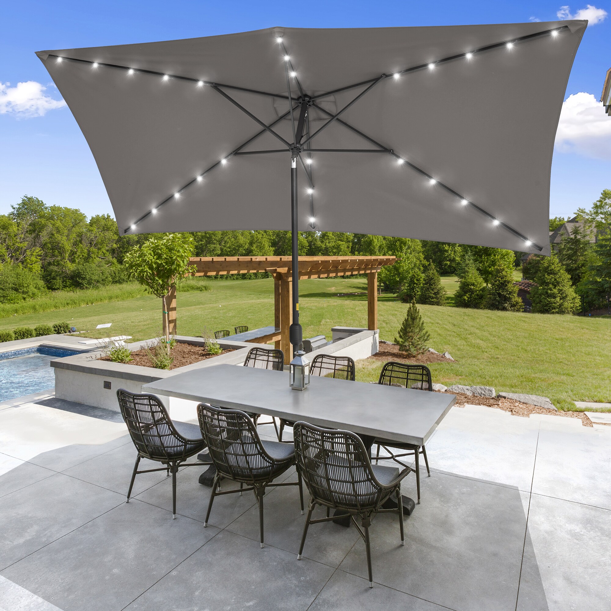 ACEGOSES 10-ft Aluminum Gray Push-button Tilt Market Patio Umbrella