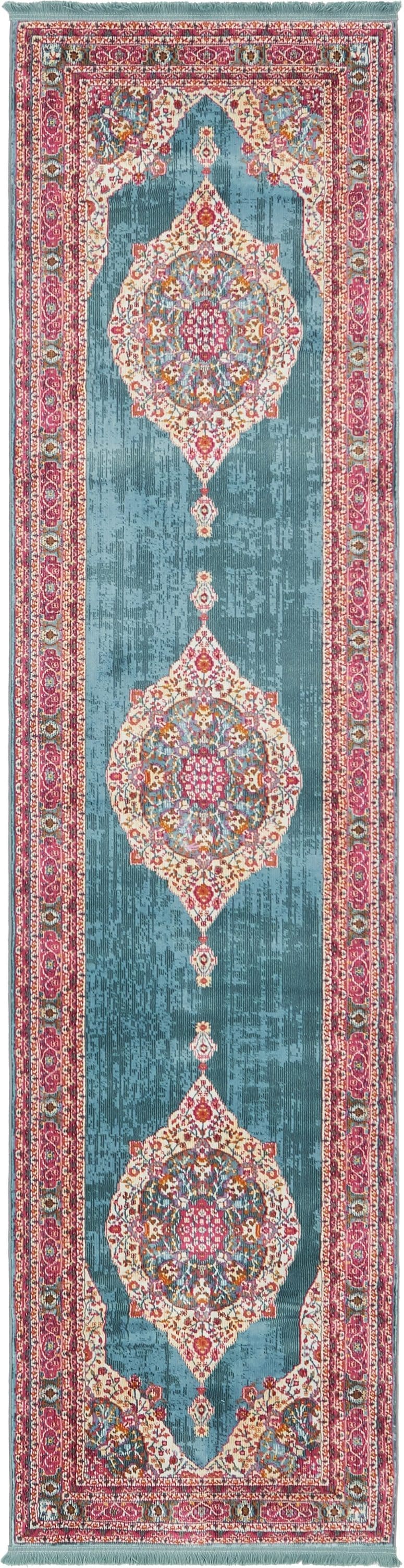 Unique Loom 3139741 Regla Baracoa 3 x 10 (ft) Loomed Polypropylene Turquoise/Ivory Rectangular Indoor Medallion Oriental Runner rug