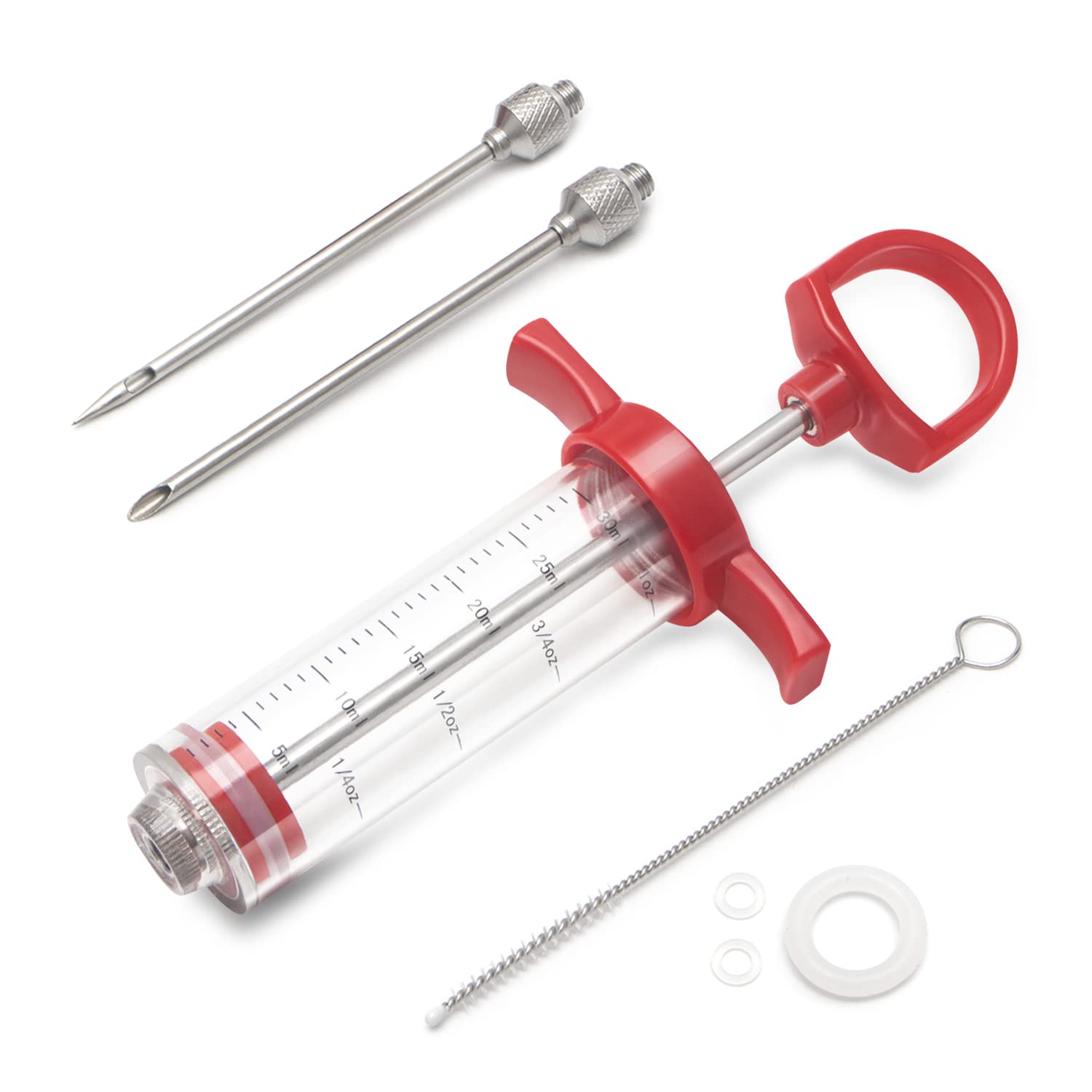 Aoibox  Red Plastic Marinade Turkey Injector Syringe with Screw On Stainless Steel Needle for Smoker 1 oz