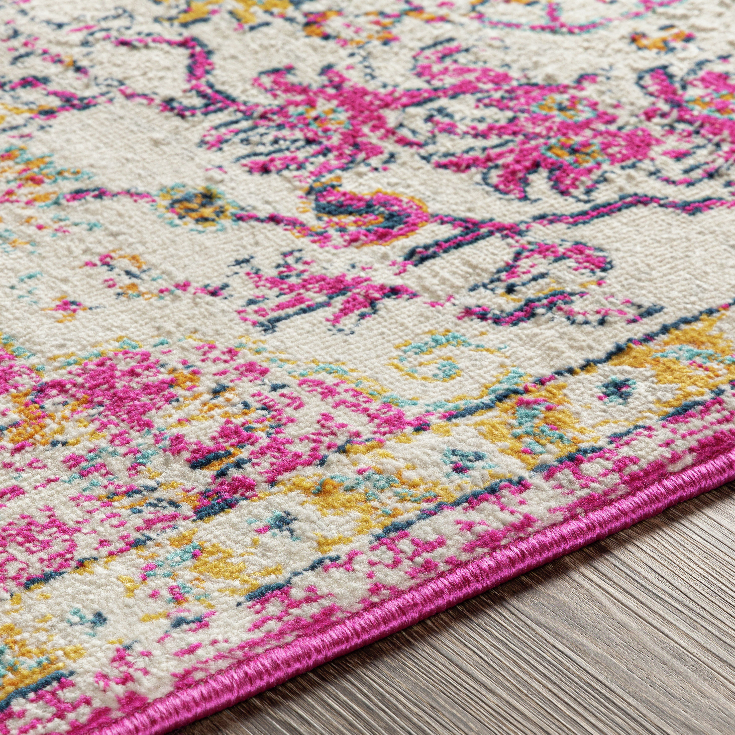 Floransa Bright Pink and Beige Polypropylene Area Rug