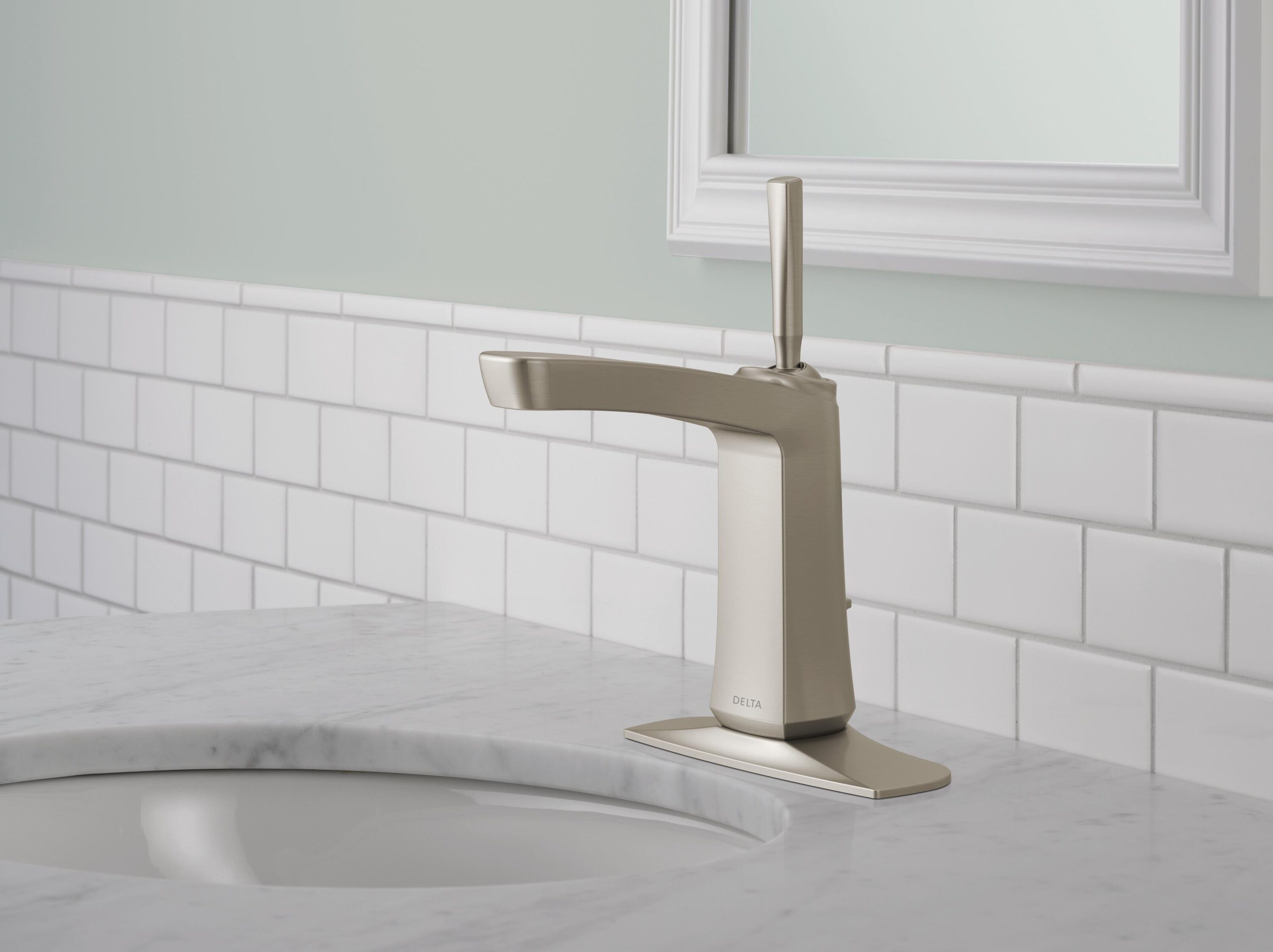 Vesna Brushed Nickel Single-Hole Bathroom Faucet with Worry-Free Drain Catch