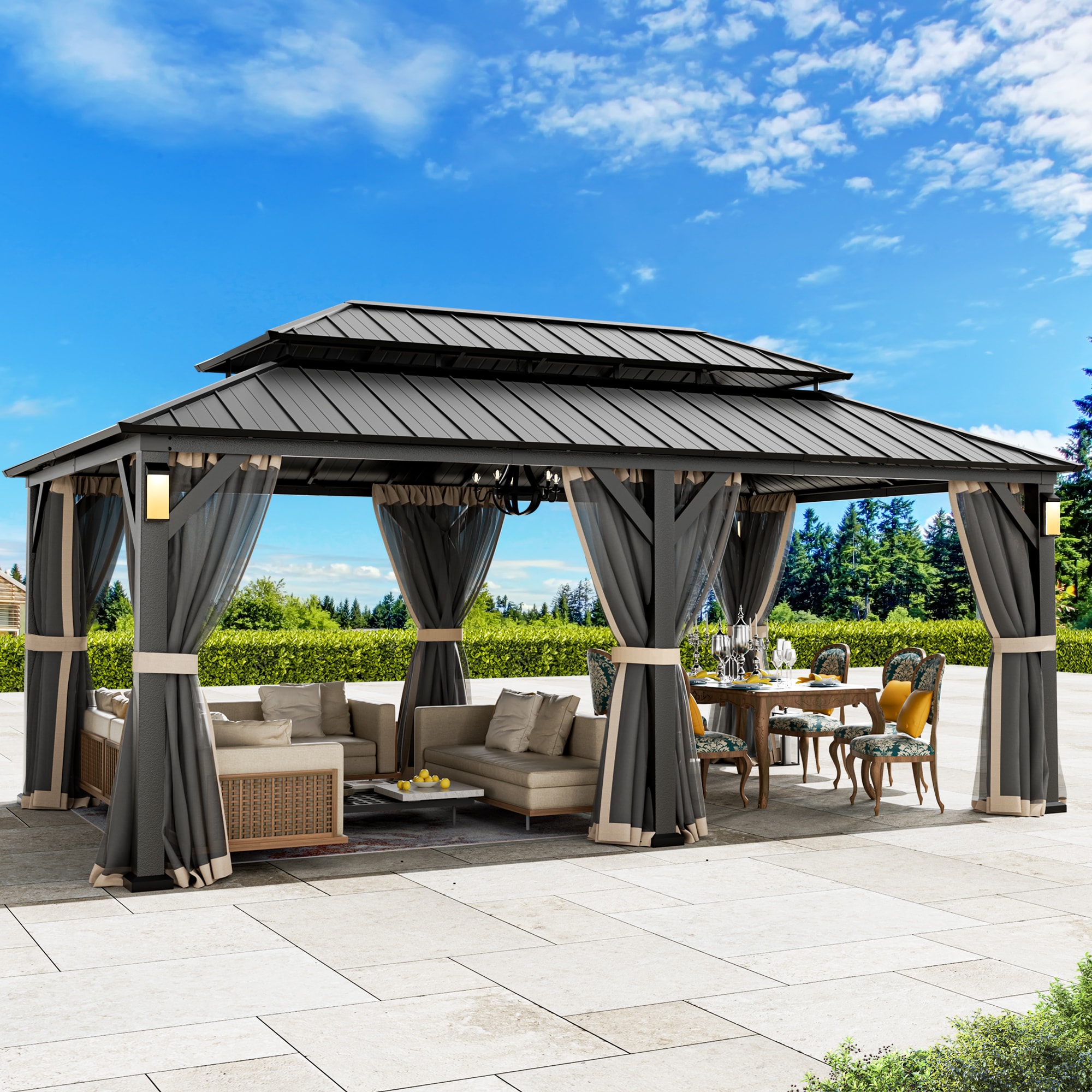 ELEVATE OUTDOORS IG10600148-1220 12-ft x 20-ft Black Gazebo with Hardtop Roof (Screen Included)
