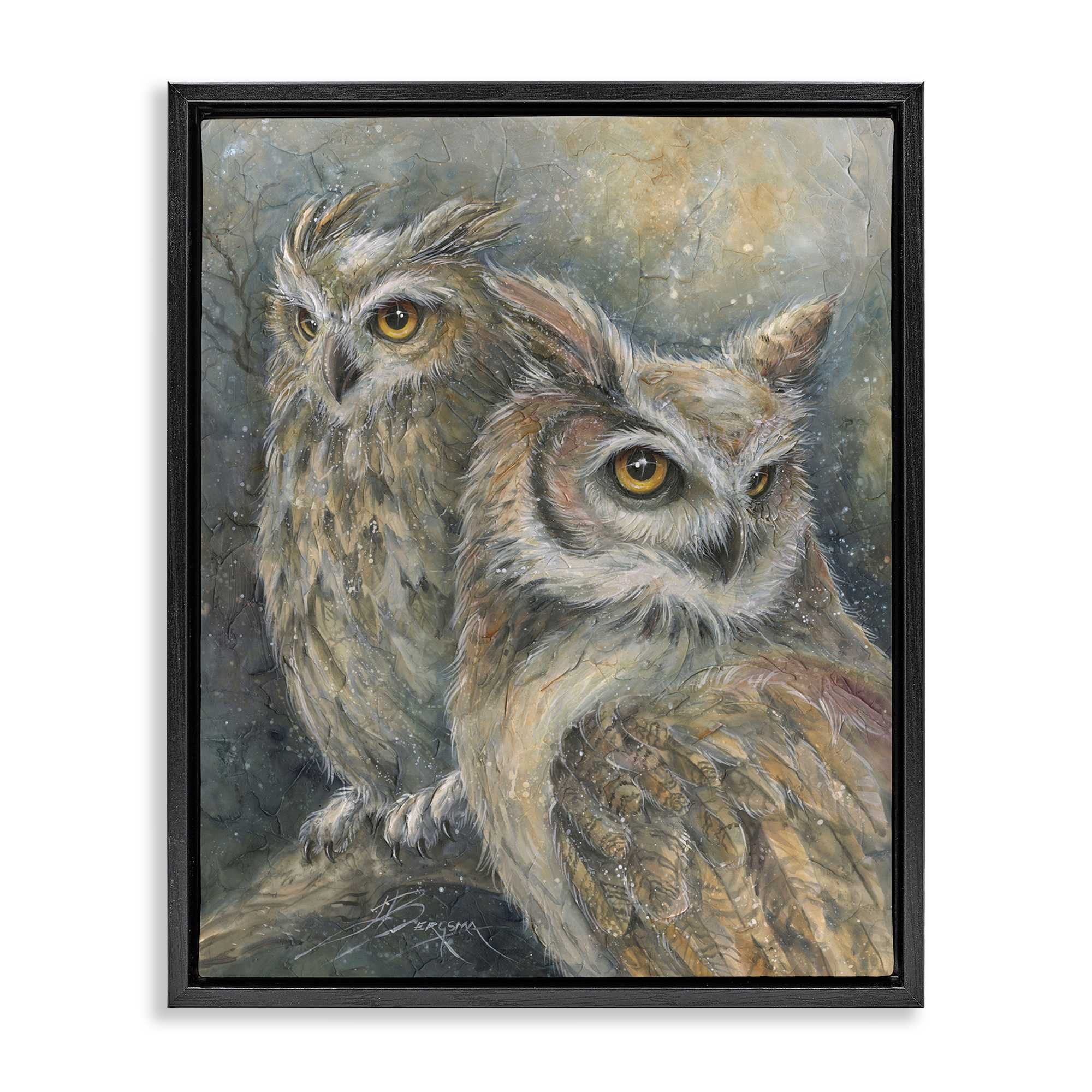 Stupell Industries BT-326-FFB-24X30 Neutral Feathered Owl Pair Black Framed Floater Canvas Wall Art By Jody Bergsma 25 x 31