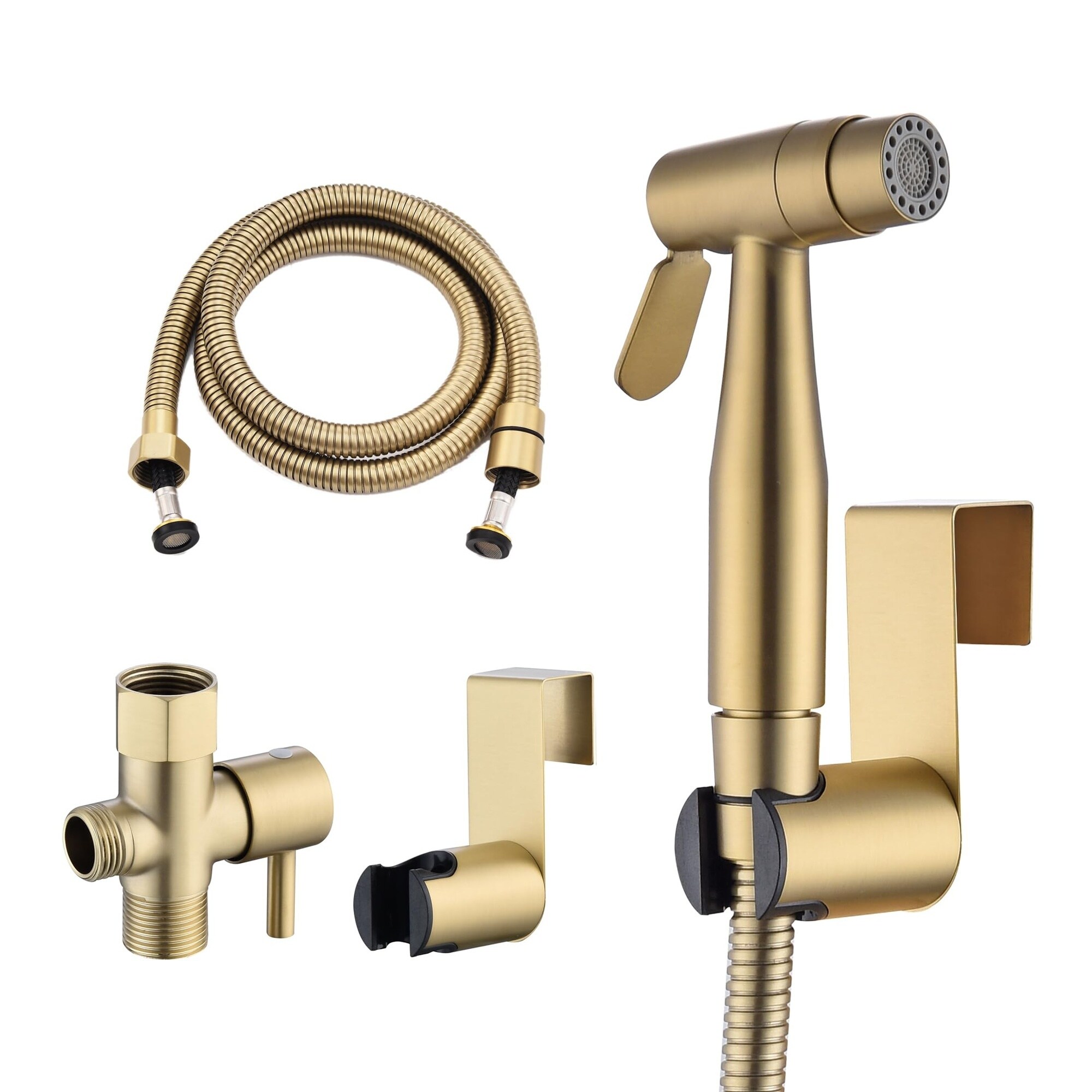 Anqtovp  Stainless Steel Bidet Sprayer Kit Gold Finish Adjustable Jet and Soft Spray Modes Handheld 47 Inch Hose for Toilet Diaper Pet Bath 1 Kit