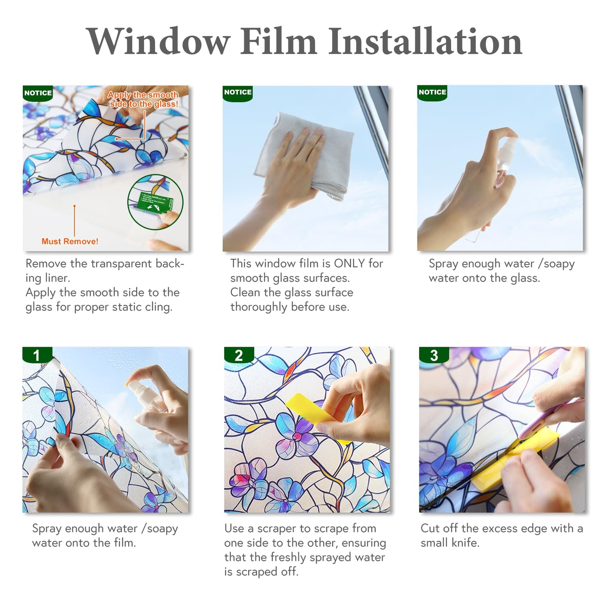 Numhew 17.5in W Rainbow Stained Glass Window Privacy Film Royal Violet ...