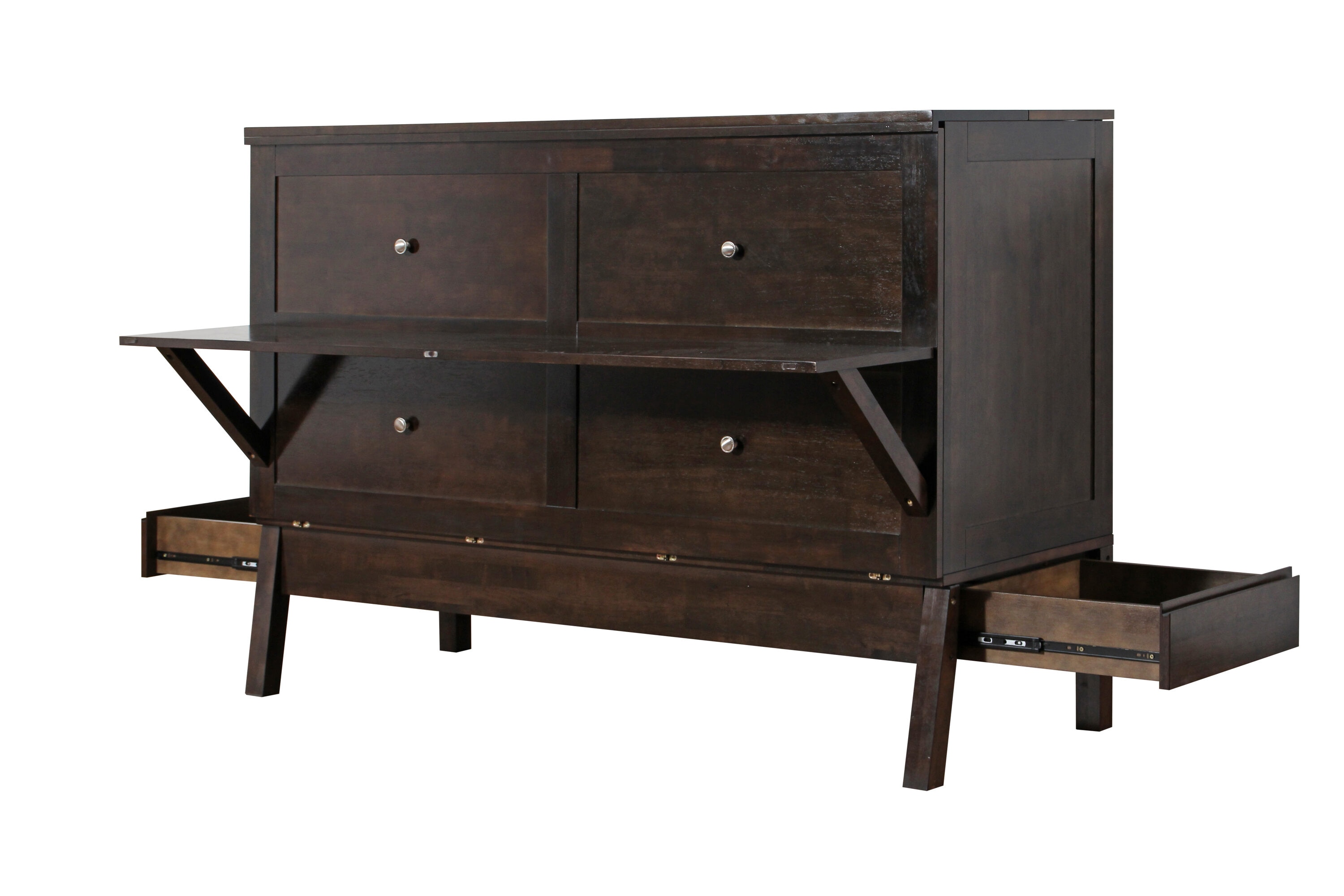 Mega Solutions 703670187773 Amalfi Murphy Desk Bed with Drawers and USB Charging Station Queen Size Java