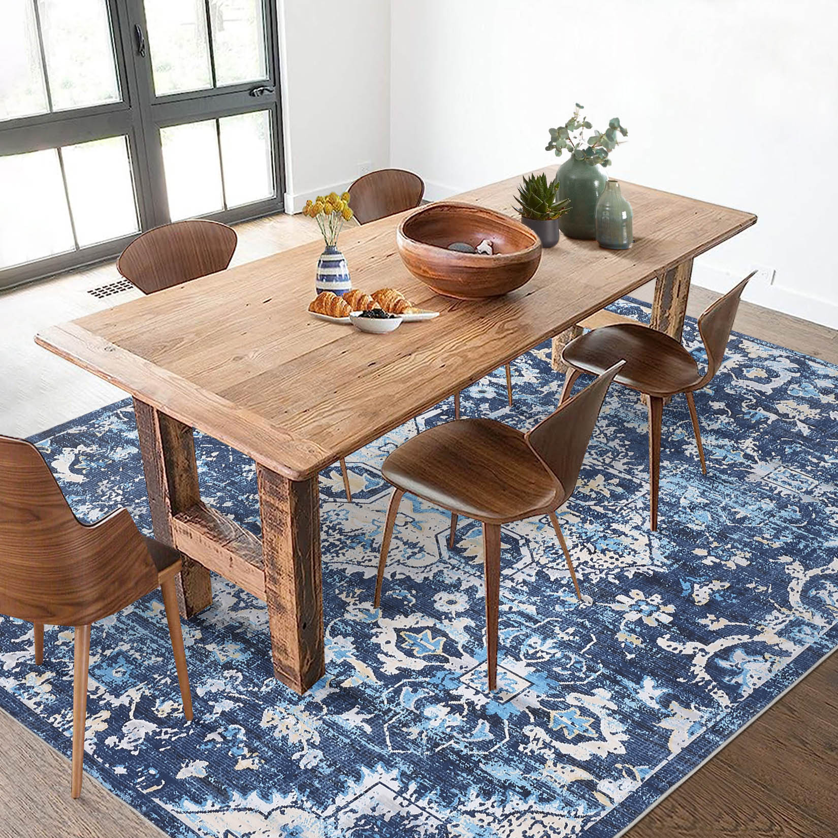 Garvee YXY-LO-PHO-1510KLQW 9 x 12 (ft) Loomed Polyester Blue Rectangular Indoor Floral/Botanical Vintage Machine washable Area rug