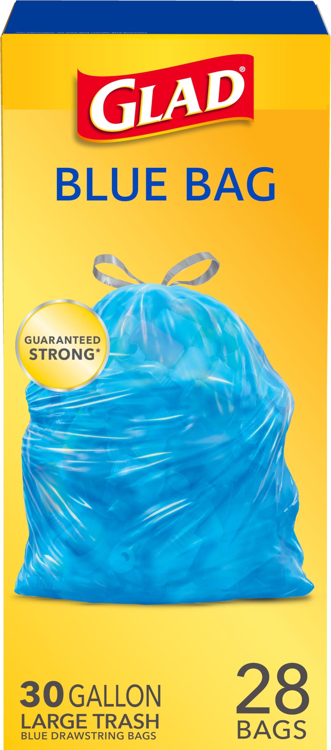 Glad  30 Gallon Garbage Bags Large Drawstring Trash Bags Blue 28 Count (Pack of 1)