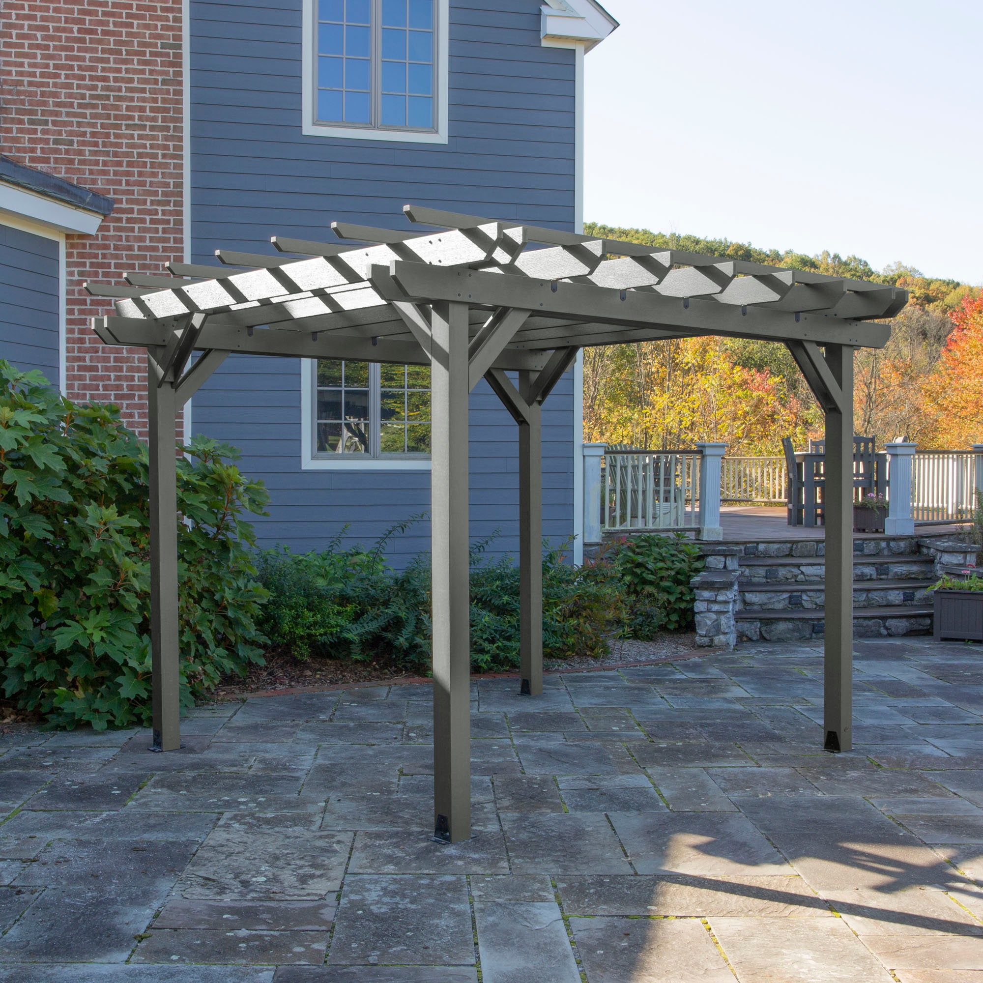 highwood AD-PGLA1010-CGE Home and Garden 10-ft W x 10-ft L x 8-ft H Coastal Teak Plastic Freestanding Pergola