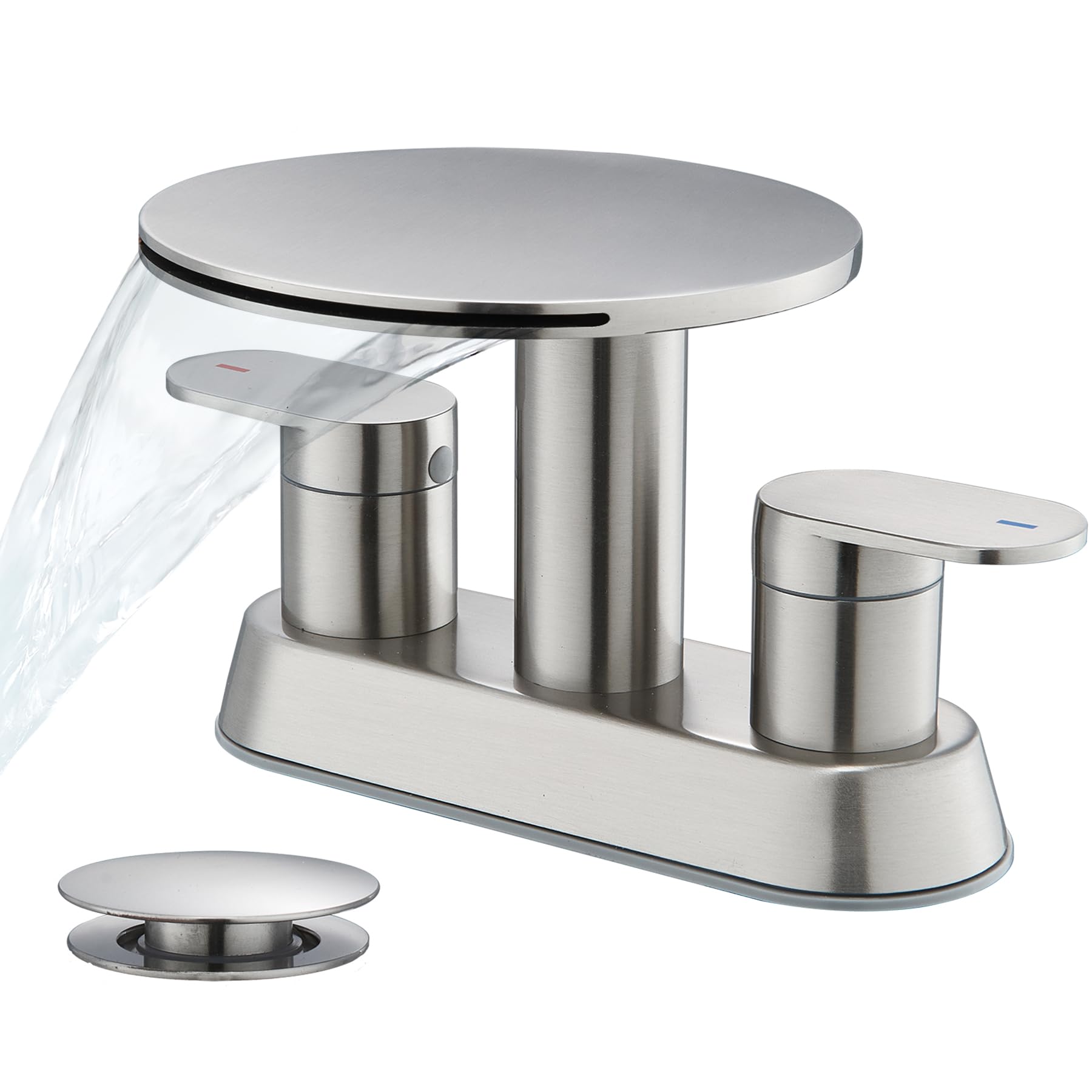 AKSCYZM -  Waterfall Bathroom Sink Faucet 3 Hole Brushed Nickel Modern 2 Handle Vanity Faucet for...
