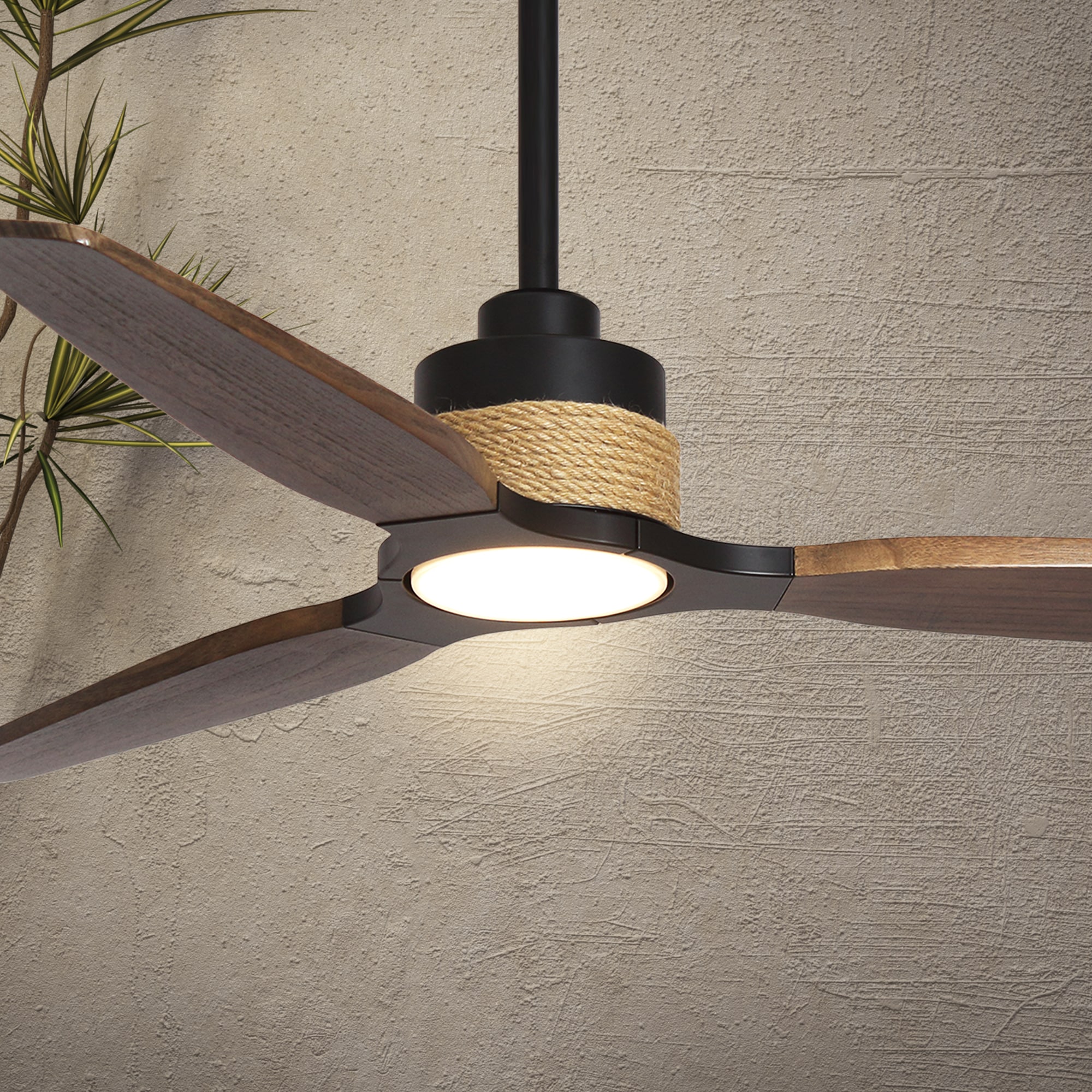 Parrot Uncle F6015 56-in Color-Changing Integrated LED Matte Black with Brown Blades Propeller Ceiling Fan With Light - Remote Included ( 3 -Blade )