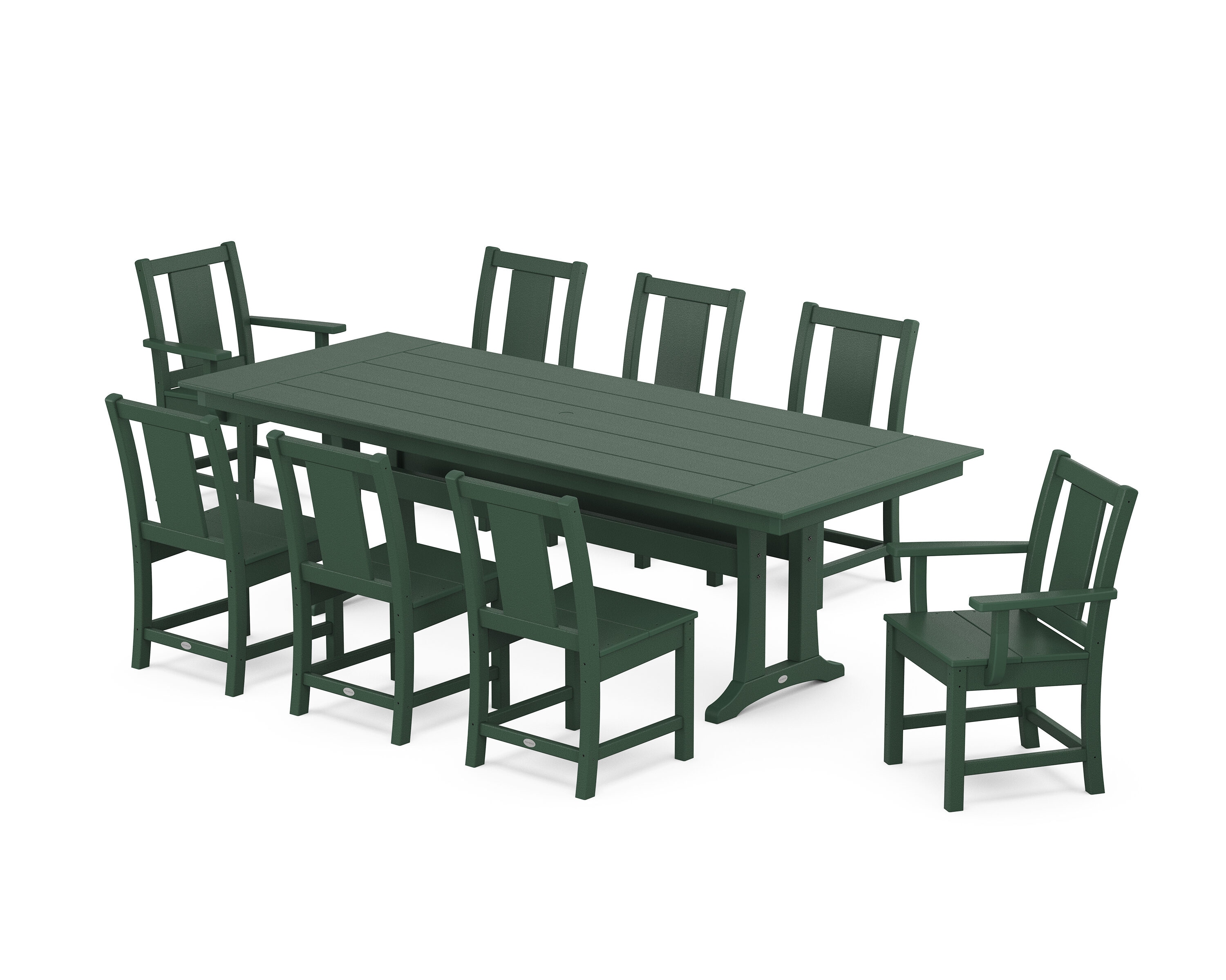 POLYWOOD PWS2094-1-GR Prairie 9 -Piece Green Patio Dining Set Plastic Rectangle Table with 8 Stationary Chairs