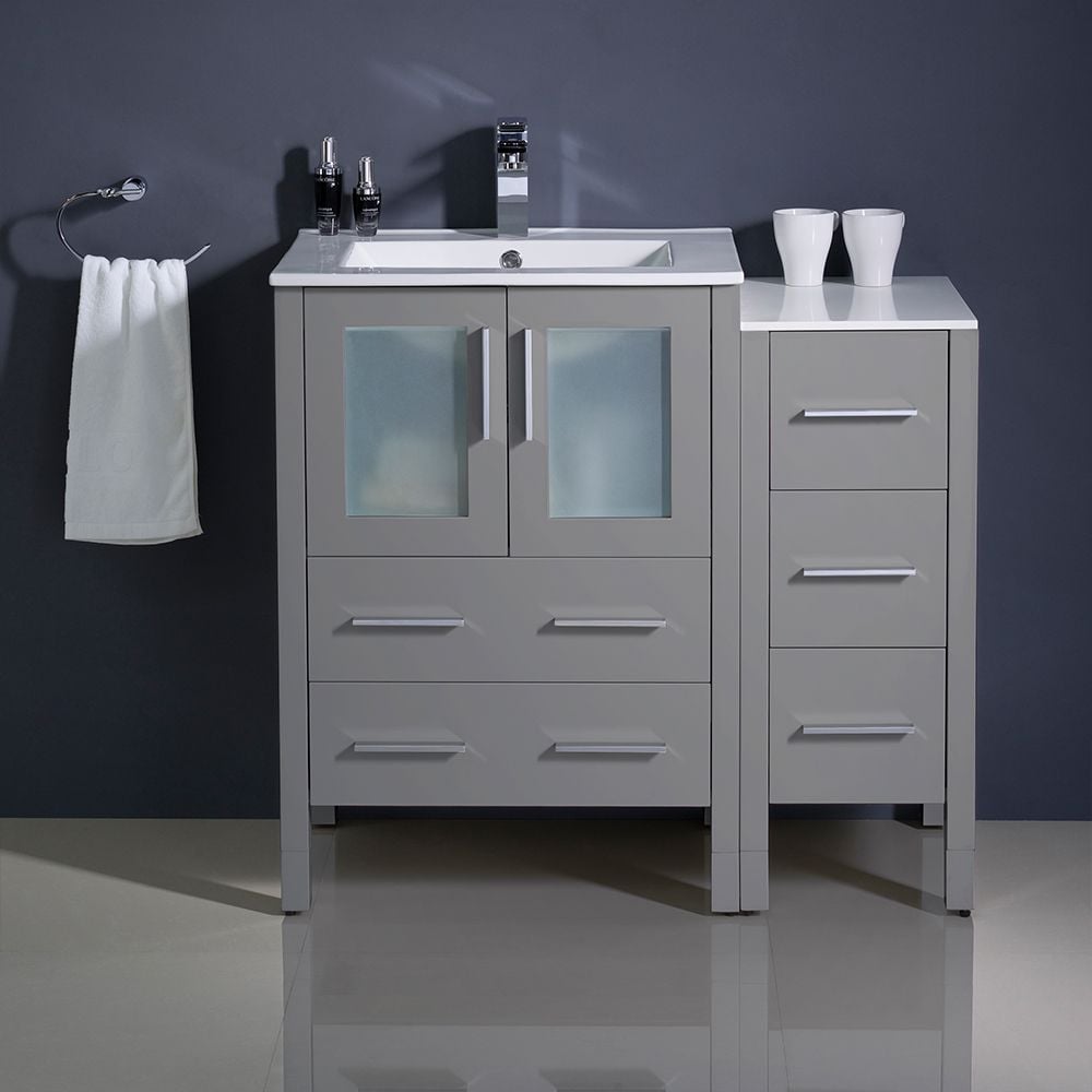 Fresca FCB62-2412GR-I Torino 36-in Gray - 2 PCS Single sink Bathroom Vanity with White Ceramic Top