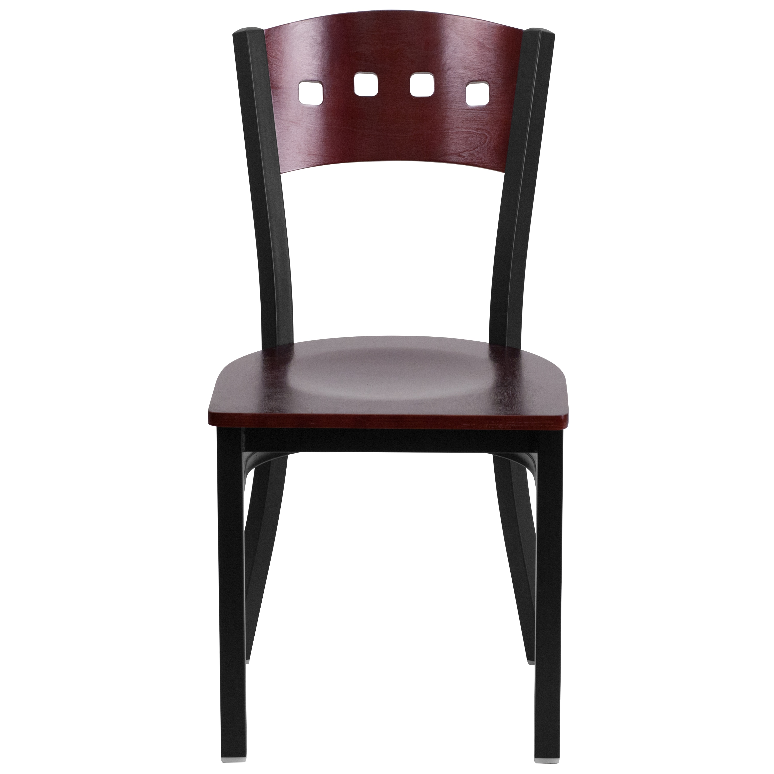 Elegant Ladderback 32" Mahogany and Black Metal Side Chair