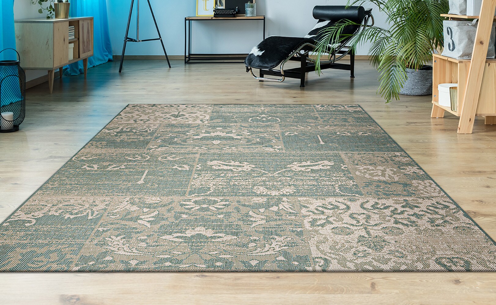 Couristan 55690803022710U Afuera 2 x 7 (ft) Synthetic Sea Mist-Ivory Rectangular Indoor/Outdoor Floral/Botanical Runner rug