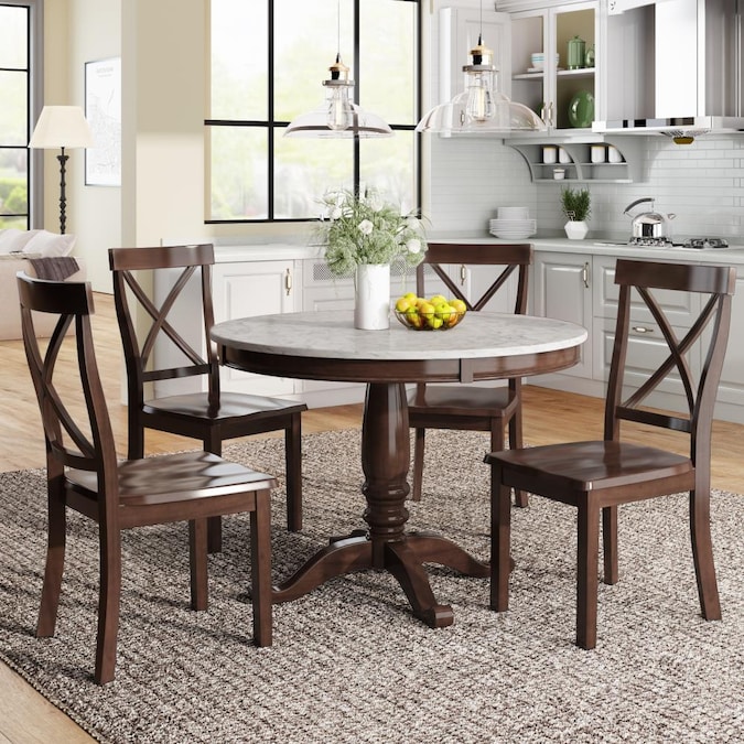 Clihome 5 Piece Dining Room Set Brown, Round Modern Dining Table For 4