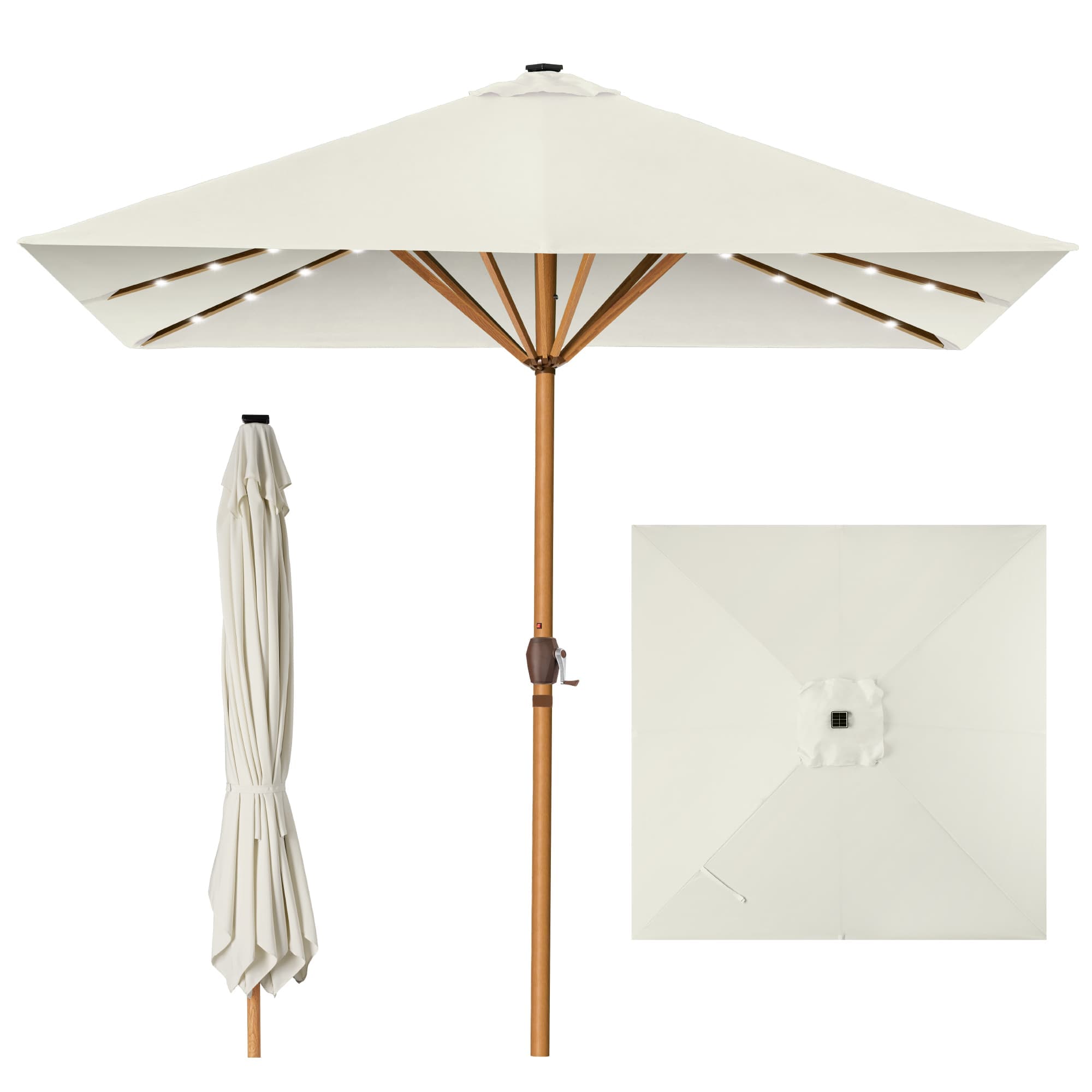 Best Choice Products SKY7969 9ft Deep Square Solar LED Lighted Patio Umbrella w/ Woodgrain Pattern UV-Resistant - Ivory