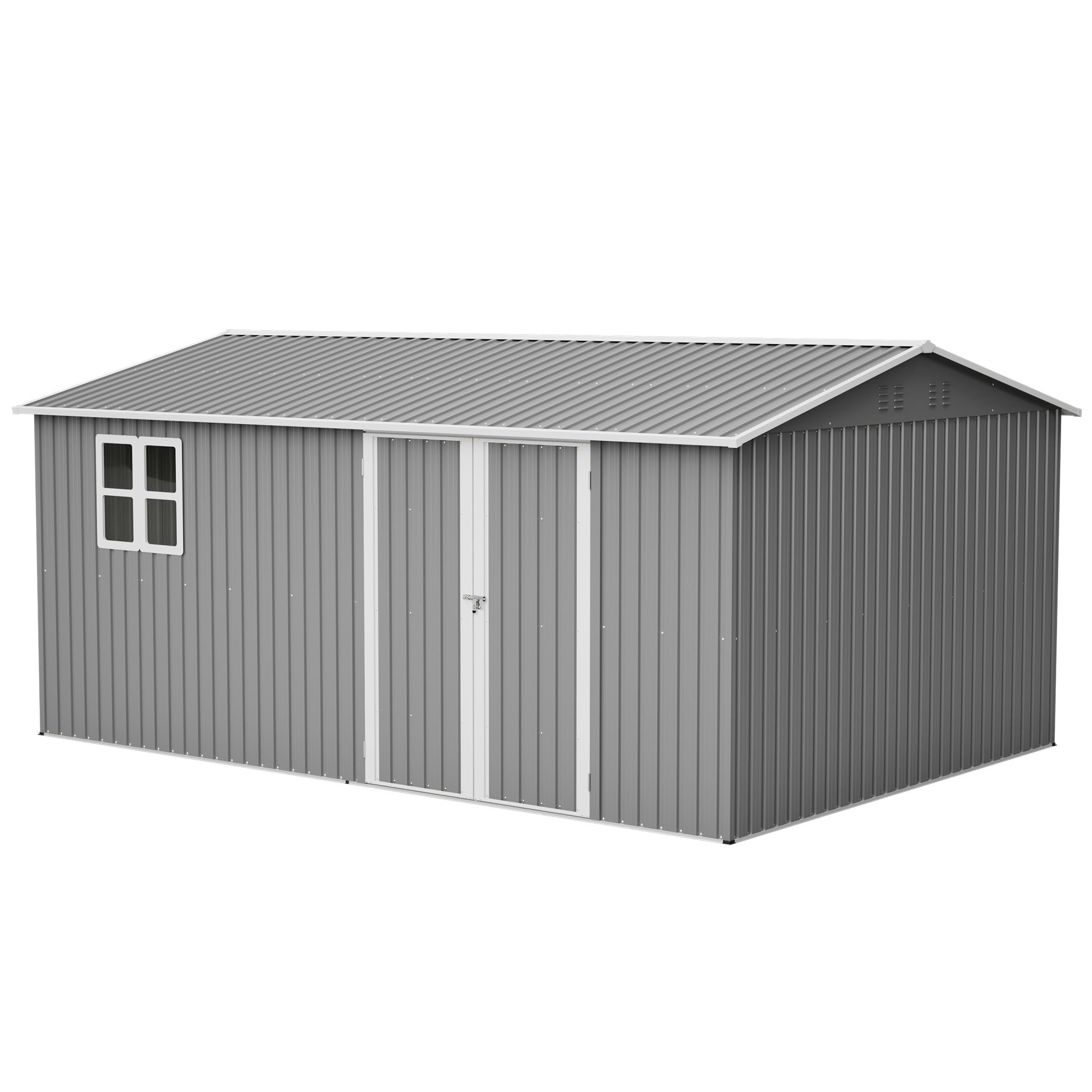 KEOKLE - 14x10 FT Metal Storage Shed with Floor Frame Large Outdoor Garden Shed with Lockable Dou...
