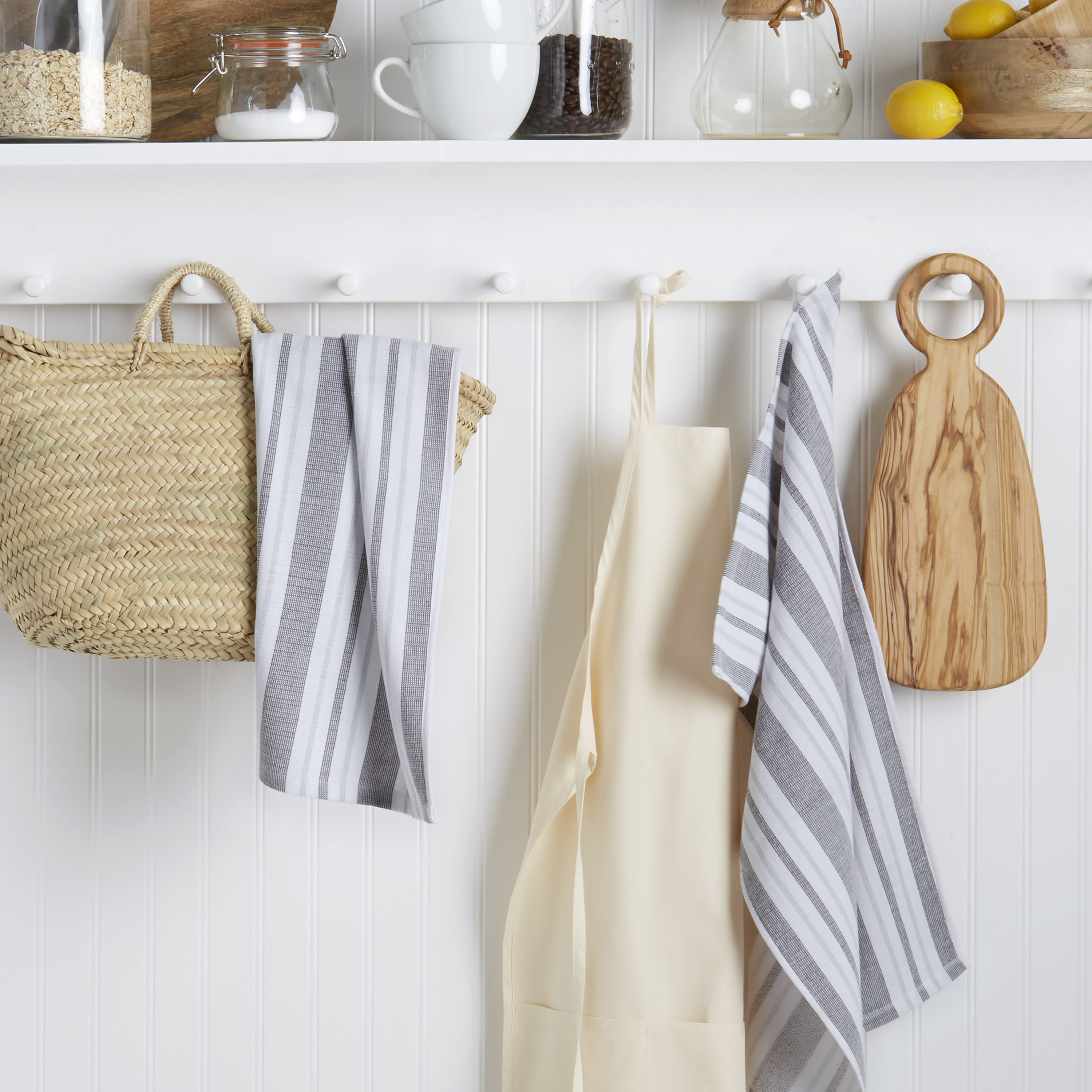 Gray and White Cotton Stripe Kitchen Towel Set, 2-Pack