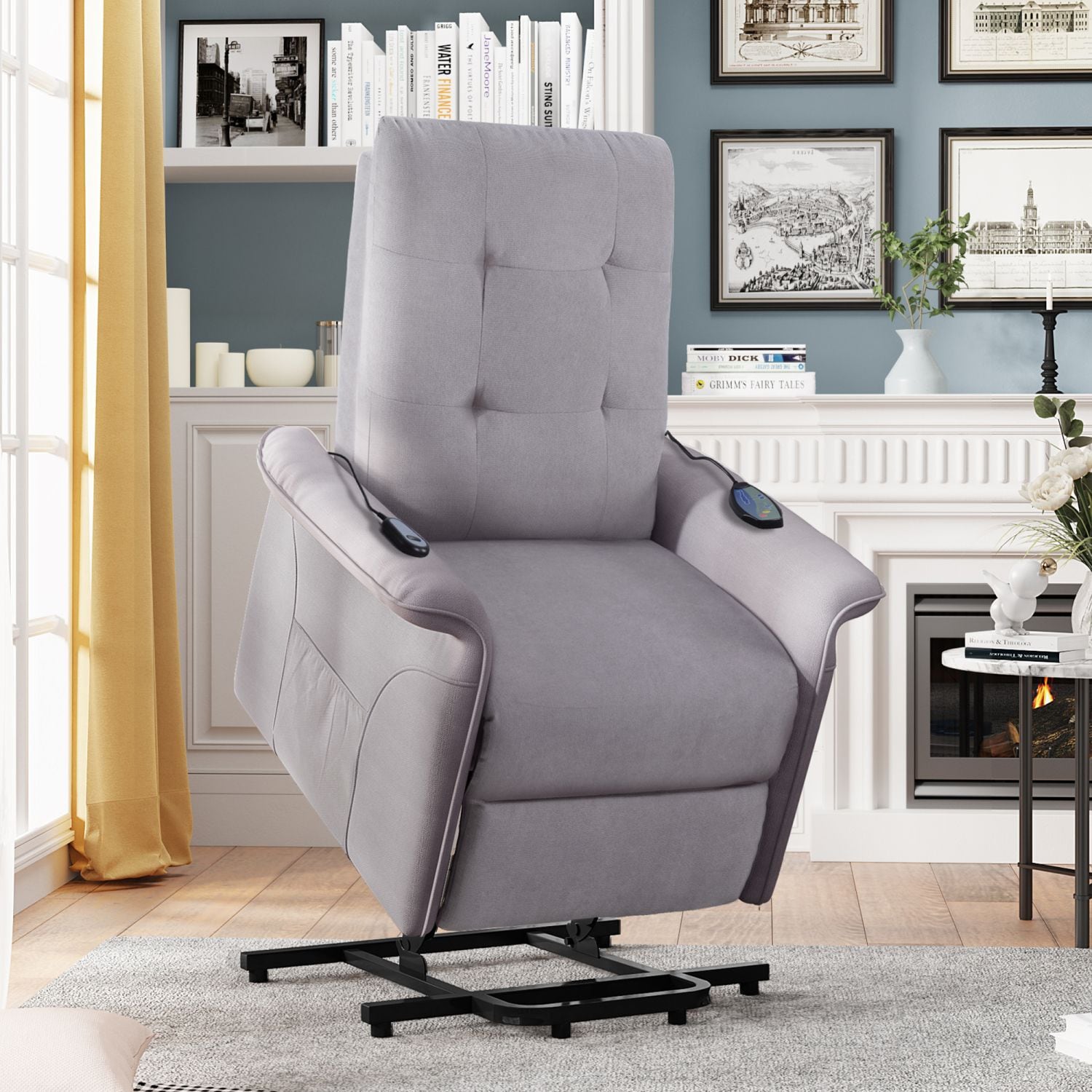 JASMODER SG000180AAA LIGHT GREY Upholstered Tufted Recliner with Lift Assistance