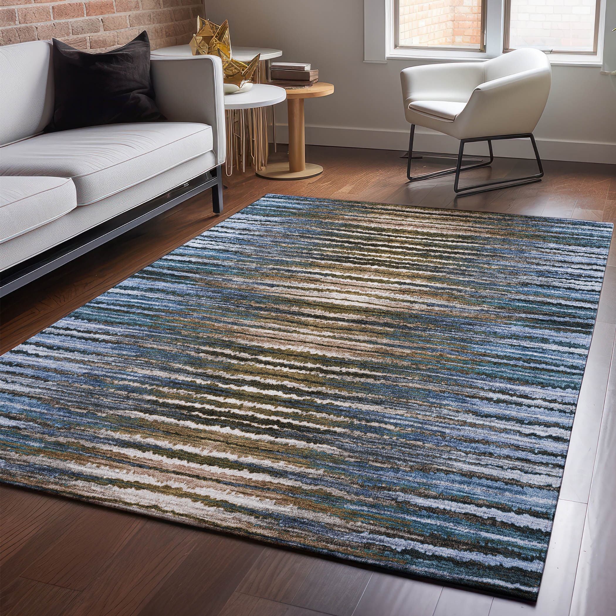 Addison Rugs AMF604BU8X10 Mayfield AMF604BU 8 x 10 (ft) Loomed Polyester Blue Rectangular Indoor Geometric Machine washable Area rug