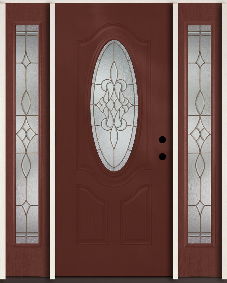 RELIABILT LO964442 Stately 60-in x 80-in x 4-5/8-in Fiberglass Oval lite Left-hand inswing Wineberry Stain Stained Prehung Single door with sidelights Front Door Insulating core Decorative glass
