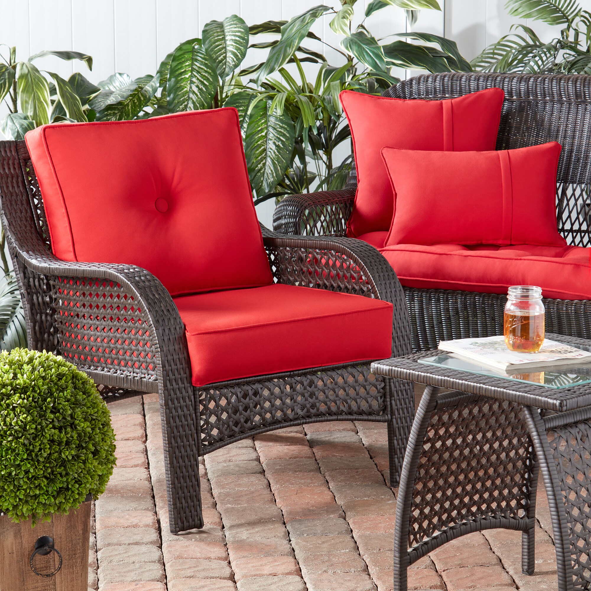 Outdoor Pillows with Insert Red Geometric Patio Accent Throw