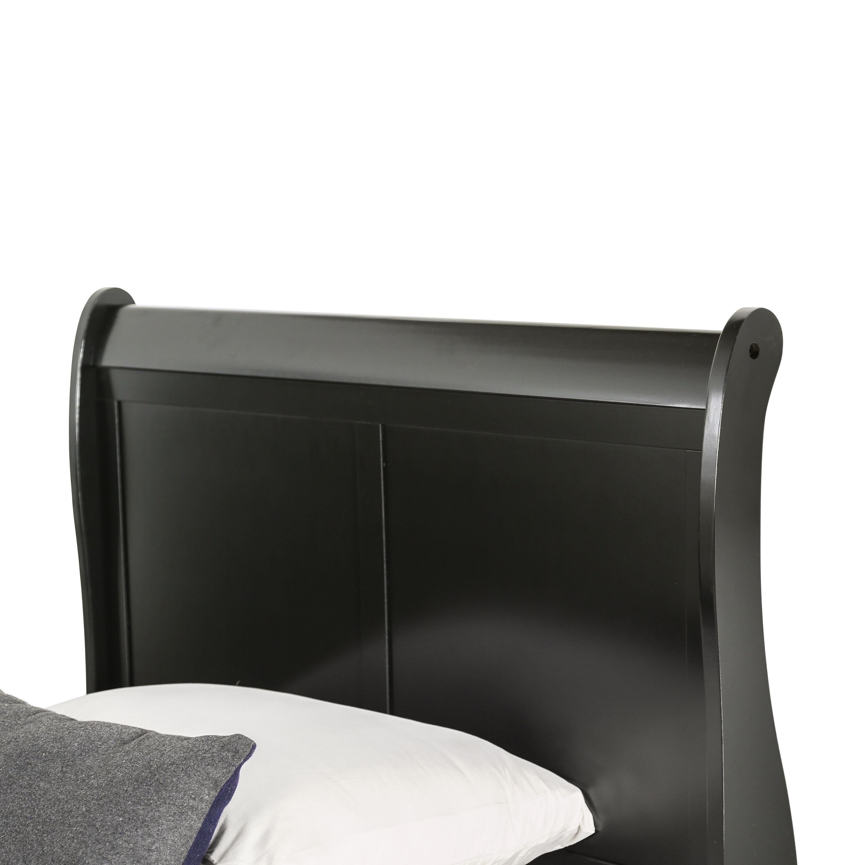 Black Twin Sleigh Bed with Wood Frame and Headboard