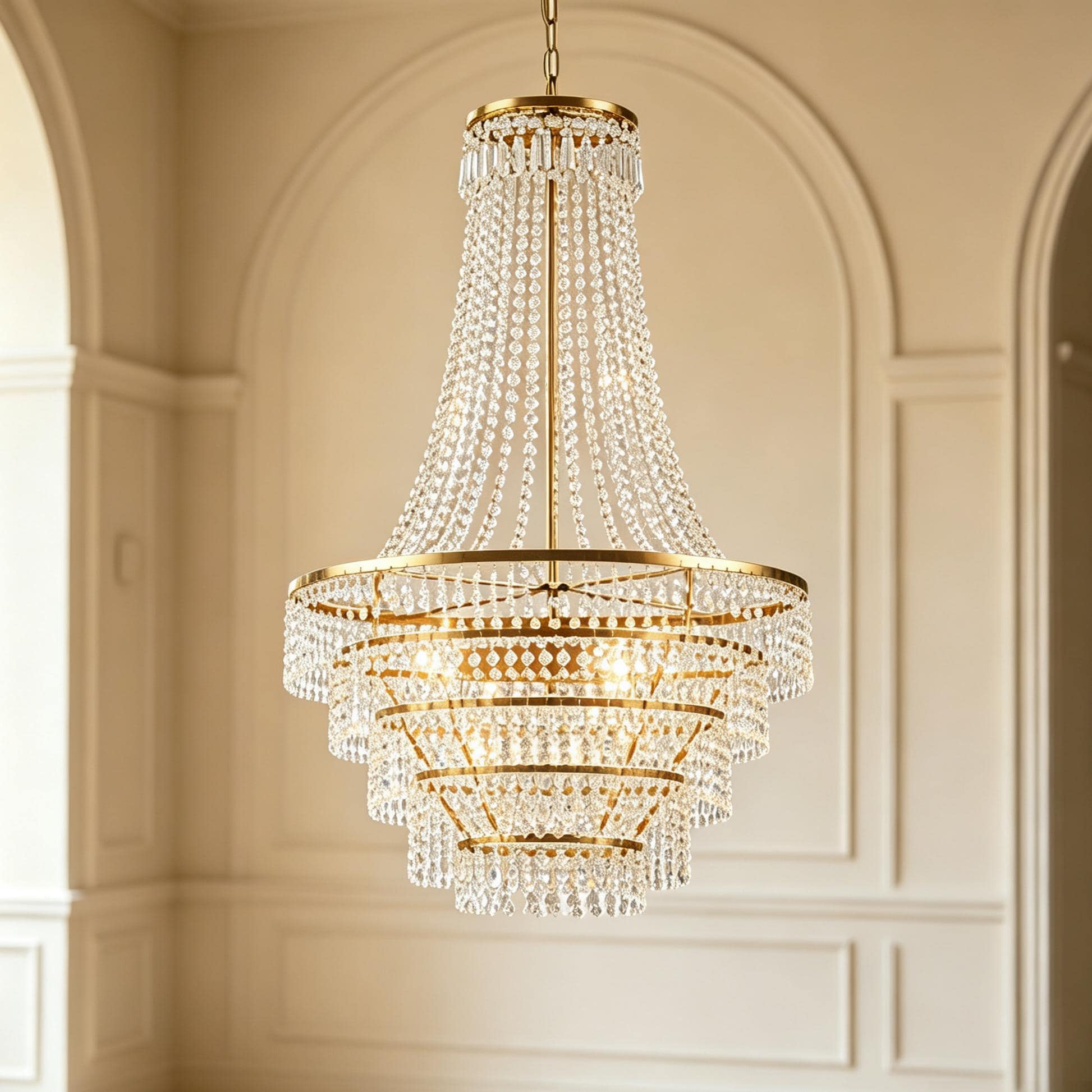 Rennnsan Fulton Empire Crystal Beaded 3 -Light Brass Metal Chandelier