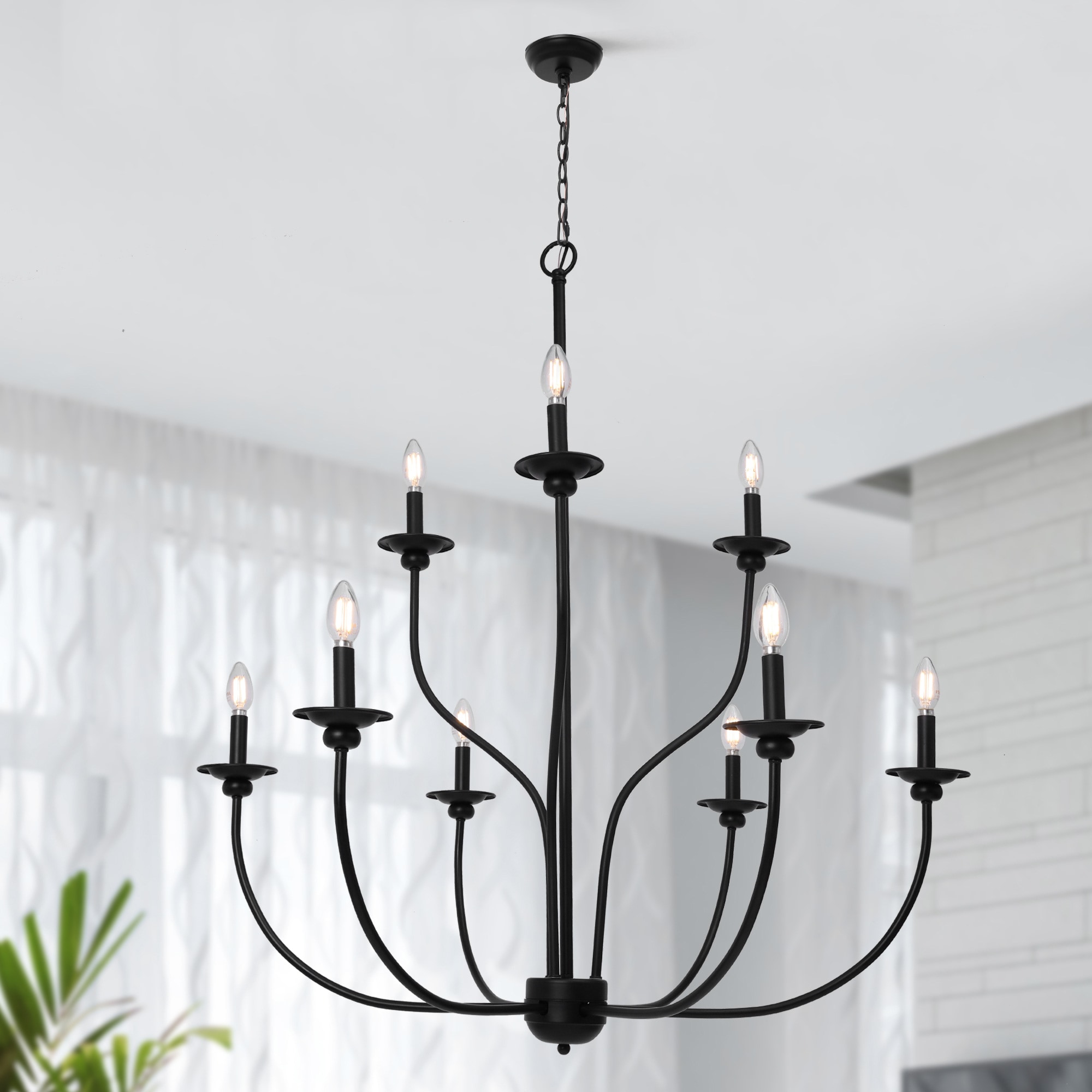 LNC LNJEFYJ330149C Dockpusarry 39.4'' 9 -Light Matte Black Modern/contemporary For Use in Bedrooms, Dining Rooms, Foyers, Kitchens, Living Rooms Chandelier