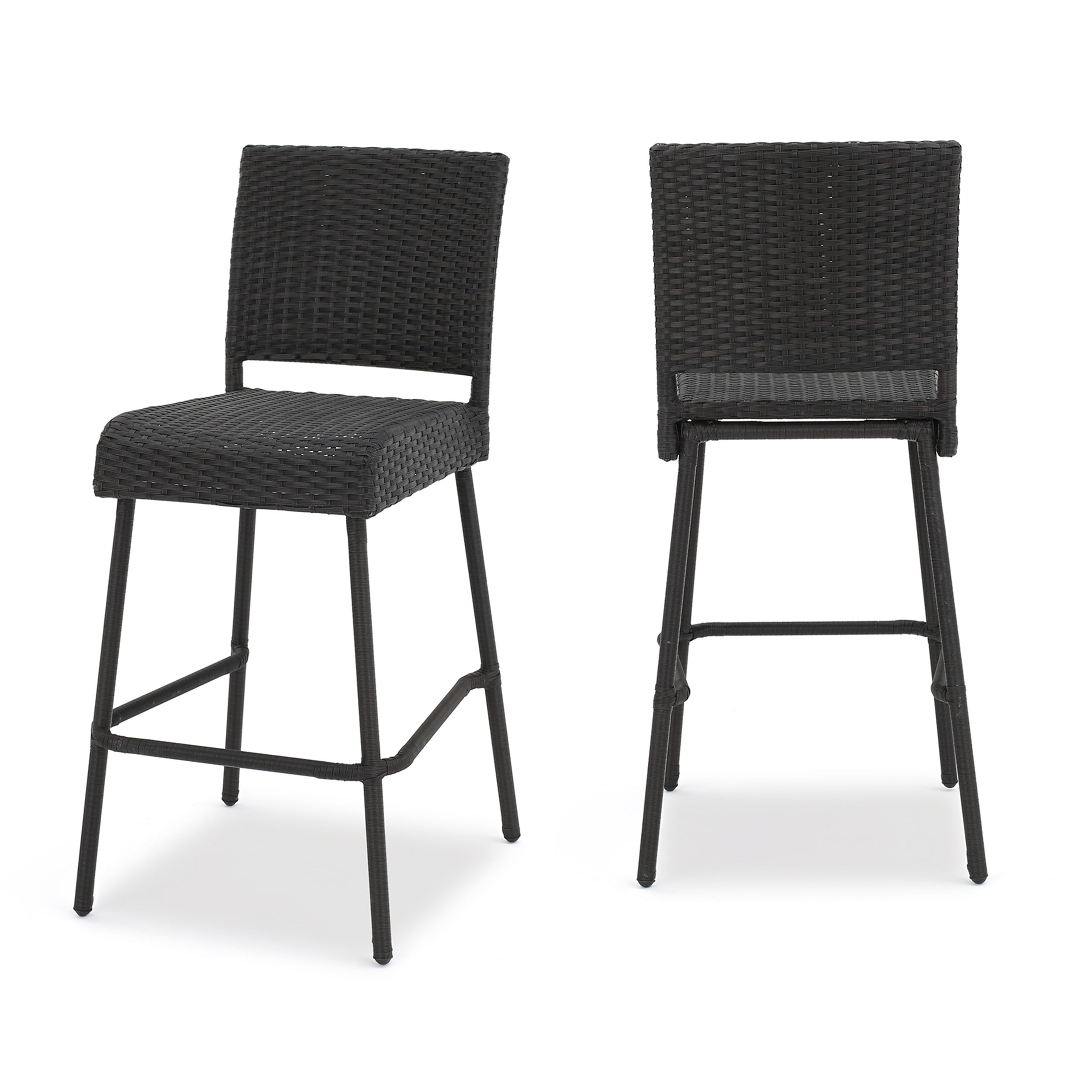 Tatayosi P-DJ-59265 Dark Brown Wicker Outdoors Barstools- Set of 2