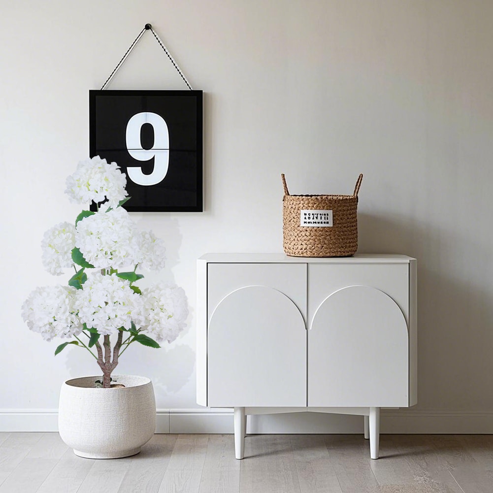 Der Rose WSS11-FQZOL-S3CD65CB 3ft Artificial Hydrangea Tree Faux Tree with Flowers and Leaves 36in Faux Hydrangea Flower with Planter for Indoor Outdoor Office Home Decor