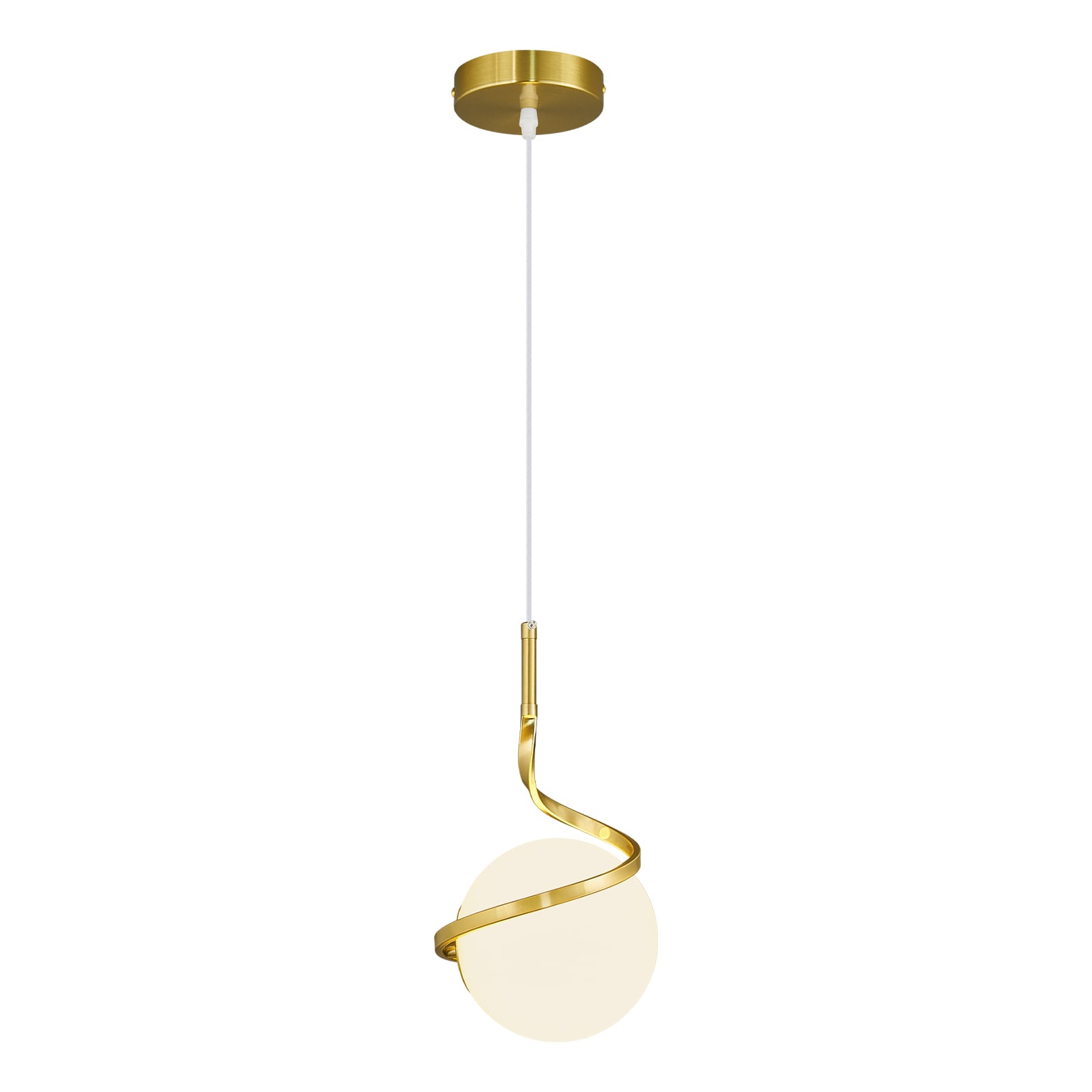 ZHLLMQ Modern 6.49 in 1-Light Gold Spiral Frame White Globe Glass Hardwired Adjustable Pendant Light Fixture for Kitchen Living Room Bedroom Decor