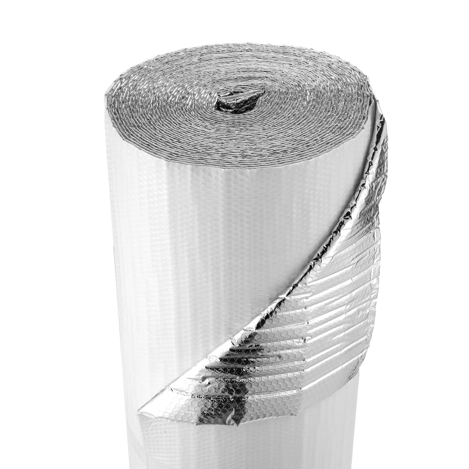 VEVOR Reflective Insulation Roll Double-Layer Air Bubble Radiant Barrier 6mm 48 in x 100 ft Aluminum Foil White PE Film Heat Reflective Shield Thermal Insulation Roll for Garage Door Window RV Roofs