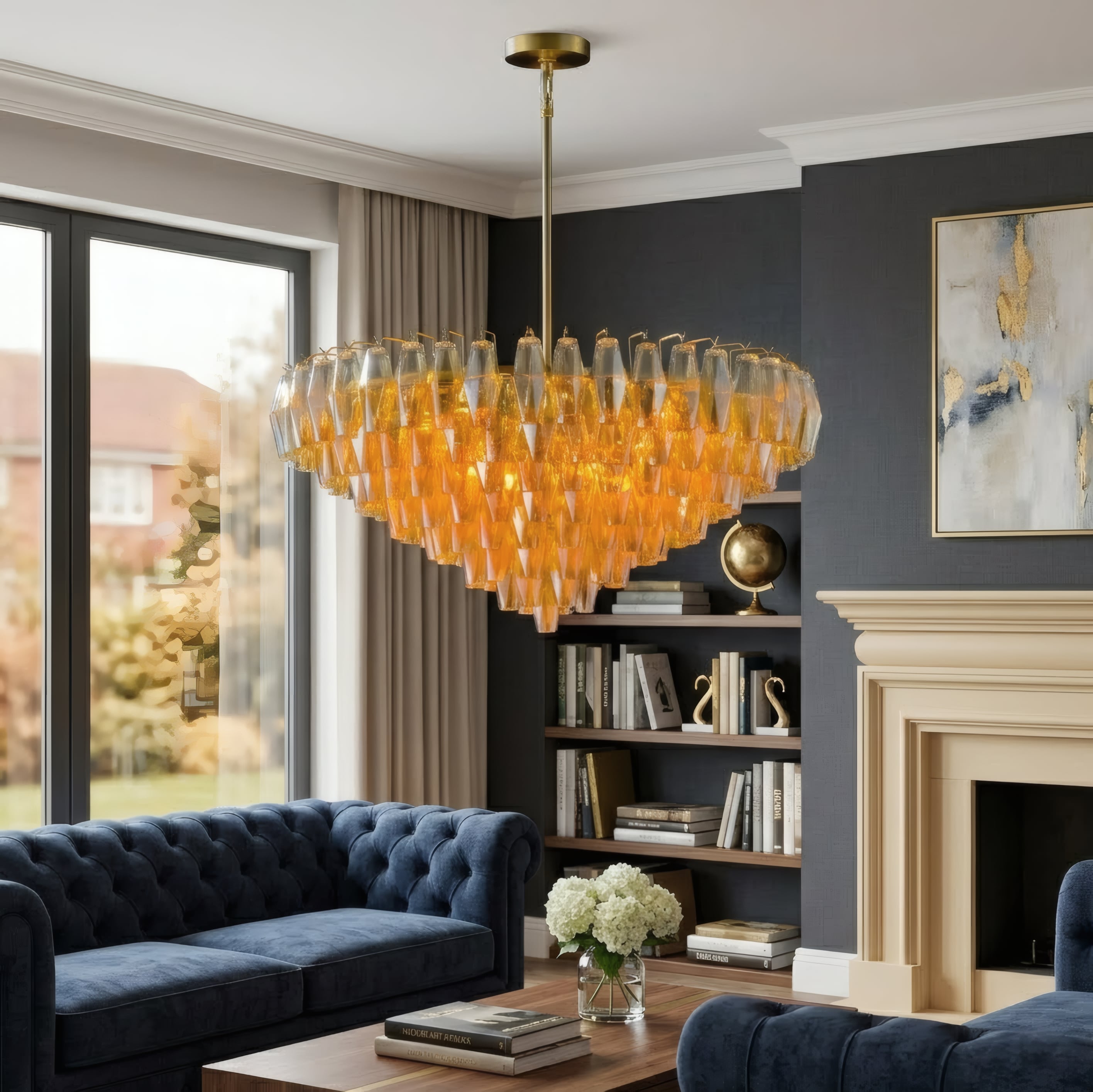 RCCFBHM 37-in 12 Light Luxury Gold Crystal Chandelier E12 Fixture Faceted Glass Prism Pendant Lighting with 25W Warm Incandescent Bulbs Included