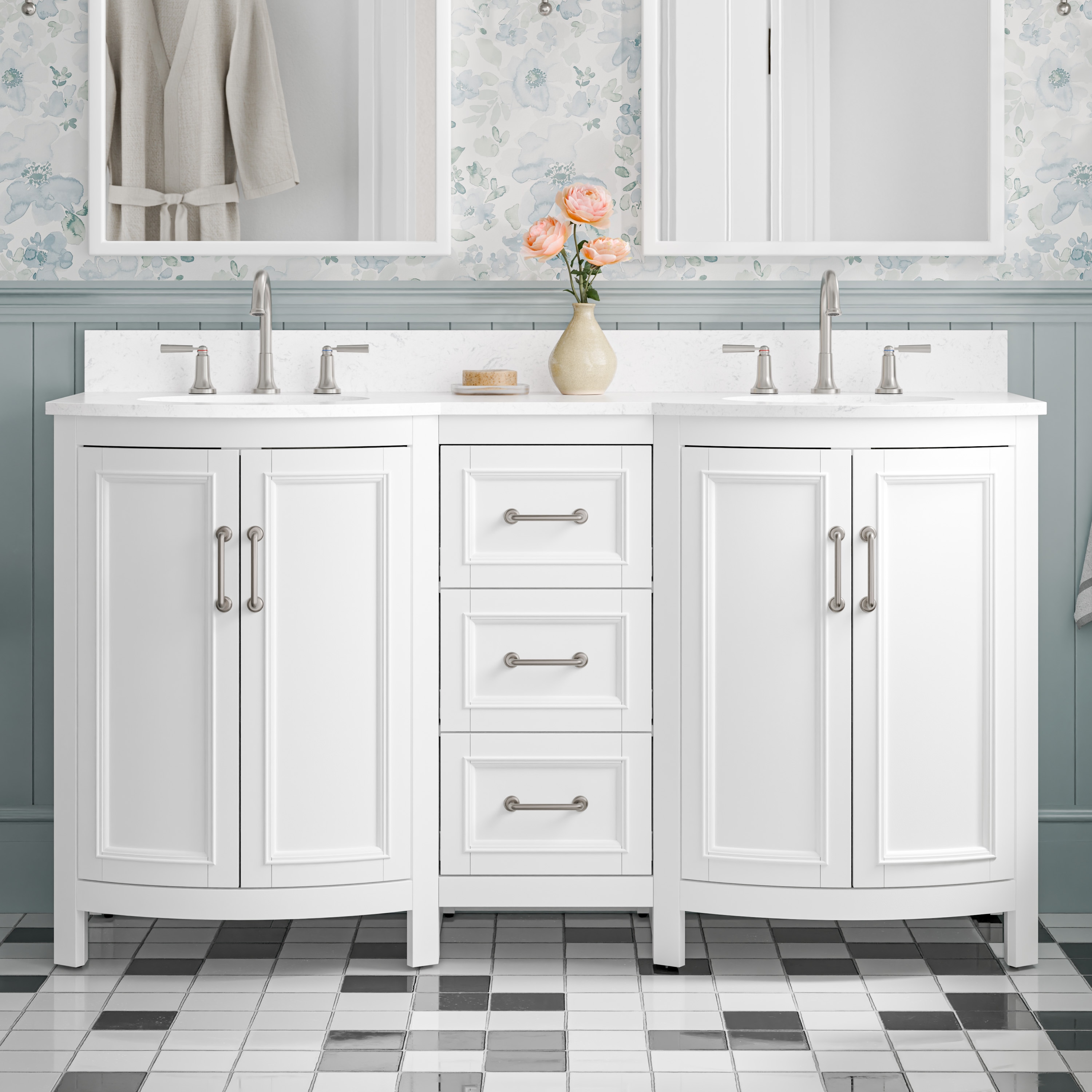 allen + roth 1007VTC-60-201-925UO St. Ives 60-in White Undermount Double Sink Bathroom Vanity with Carrara Engineered Marble Top