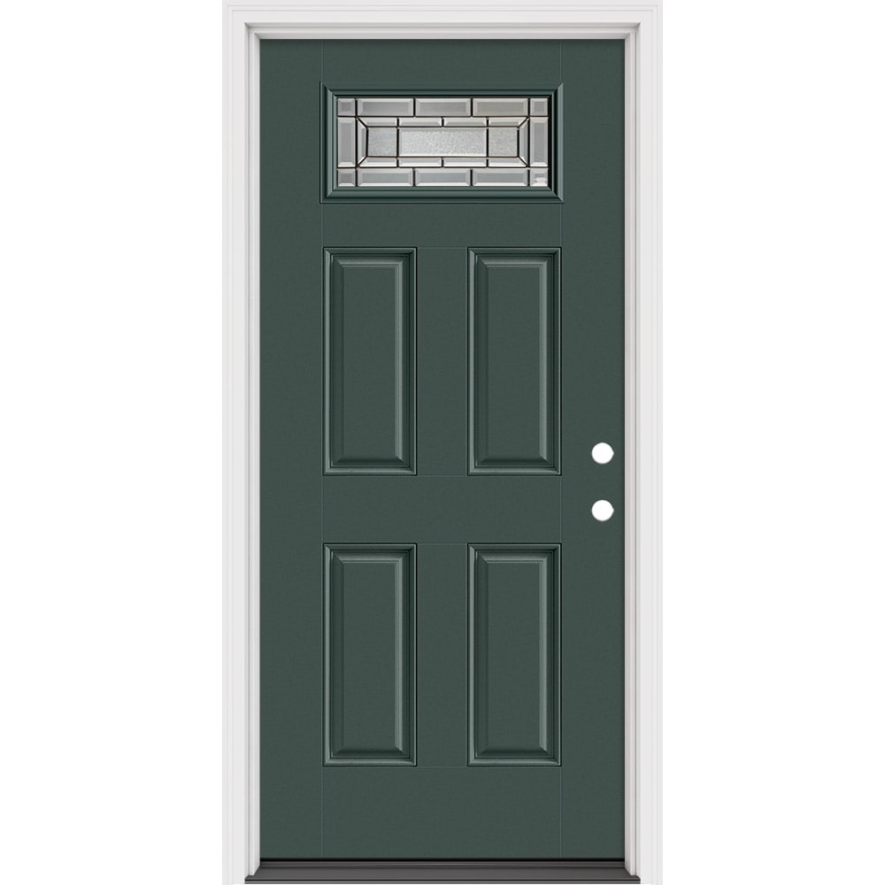 Masonite 633065 Sequence 36-in x 80-in x 4-9/16-in Fiberglass 1/4 lite Left-hand inswing Evergreen Painted Prehung Front Door with Brickmould Insulating core