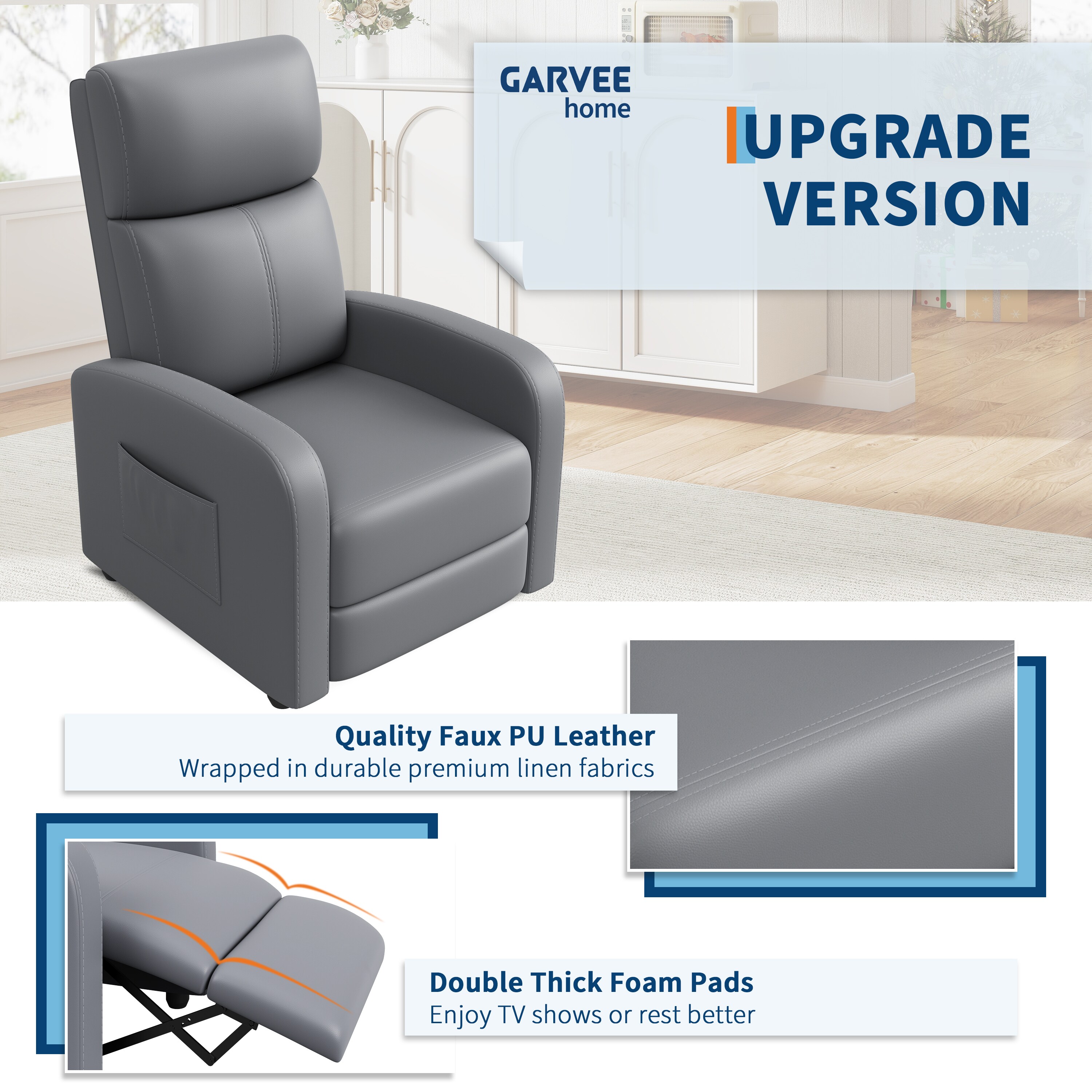 Garvee Recliner Chair Lazy Recliner Sofa for Adults Adjustable PU ...