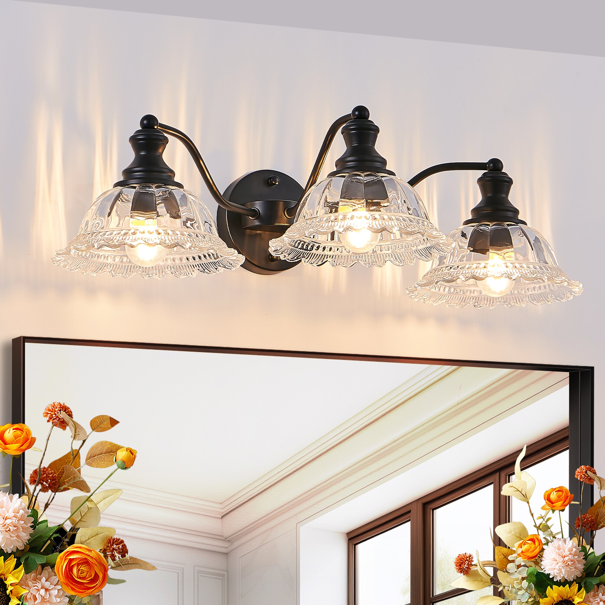 CALVON - Wall Sconce 24.4-in 3 Light Black Traditional Bathroom Vanity light