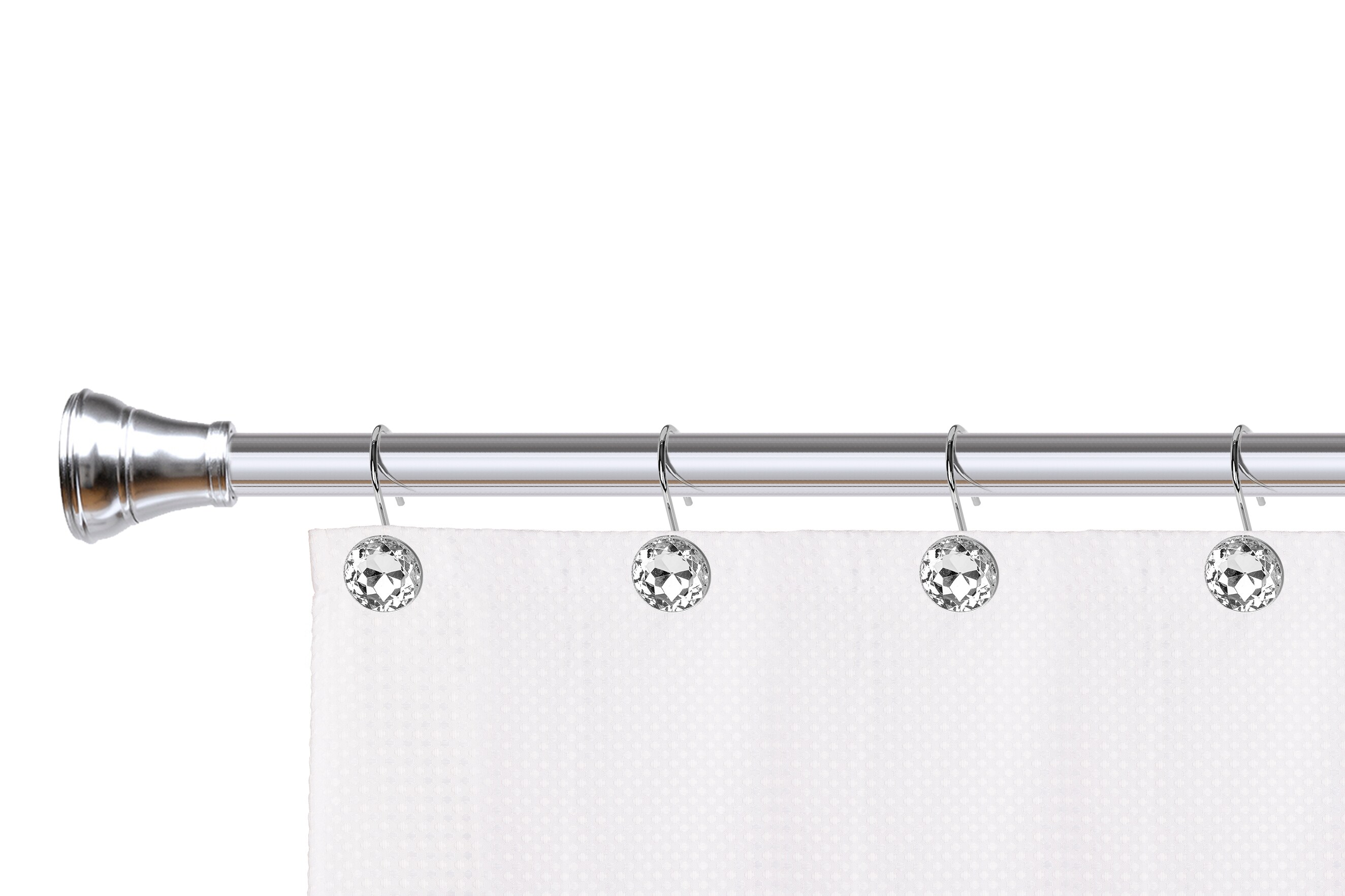Polished Chrome Crystal Design Shower Curtain Hooks Set
