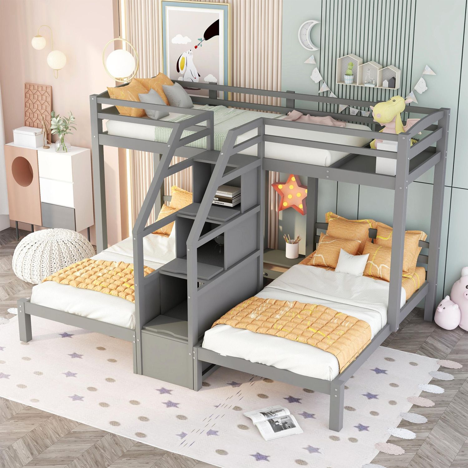 JASMODER GX000309AAE Gray Twin Composite Platform Bed with Storage